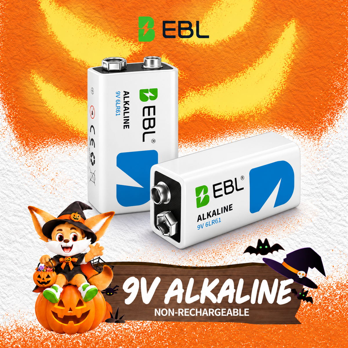 EBL 9V Alkaline Batteries, Non-Rechargeable 9 Volt Batteries