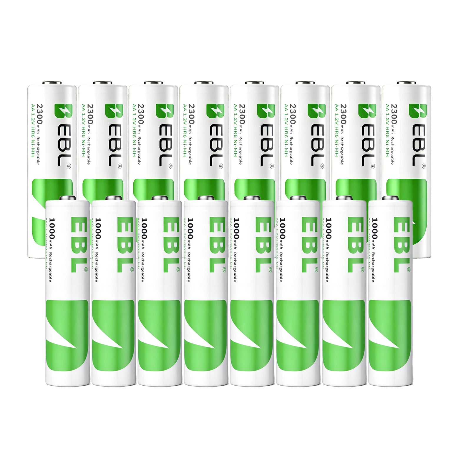 EBL 8-Pack AA 2300mAh and 8-Pack AAA 1000mAh Rechargeable Batteries Combo, High Capacity Ni-MH Precharged Batteries with Storage Case, for Household Electronics, Toys, Flashlights