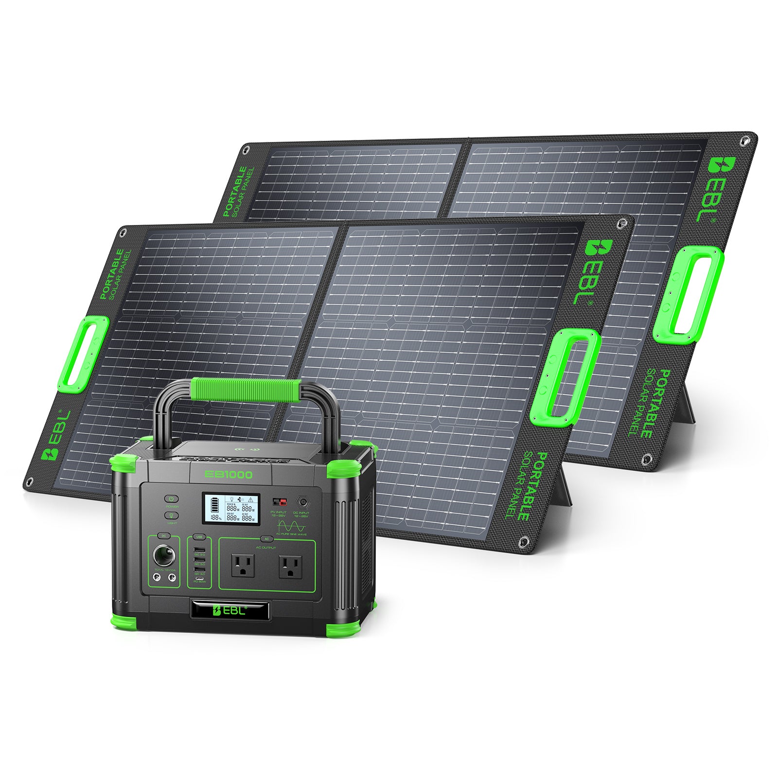 EBL 1000W Portable Power Station with 2×100W Solar Panel Bundle, 999Wh Solar Generator for Home Backup, Power Outages, RV Camping, Emergency Power, Off-Grid Living & Outdoor Adventures