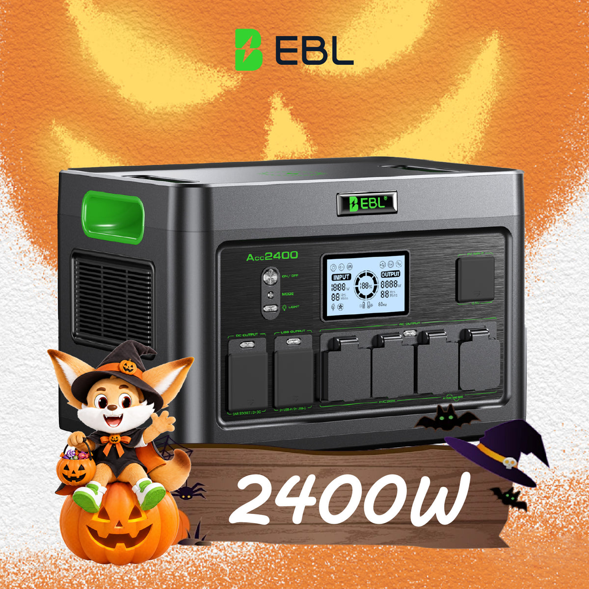 👻 Boo! EBL 2400W Portable Power Station LiFePO4 Battery,1843.2Wh Solar Generator,Home Battery Backup,12 Outlets(2400W AC Outlets), USB-C PD 100W,2Hrs Quick Charge,Home Emergency, RV Trip