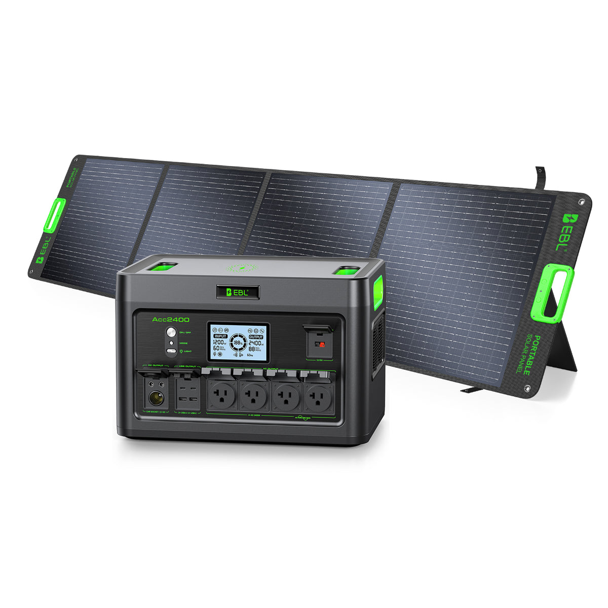 EBL 2400W Portable Power Station LiFePO4 Battery,1843.2Wh Solar Generator,Home Battery Backup,12 Outlets(2400W AC Outlets), USB-C PD 100W,2Hrs Quick Charge,Home Emergency, RV Trip