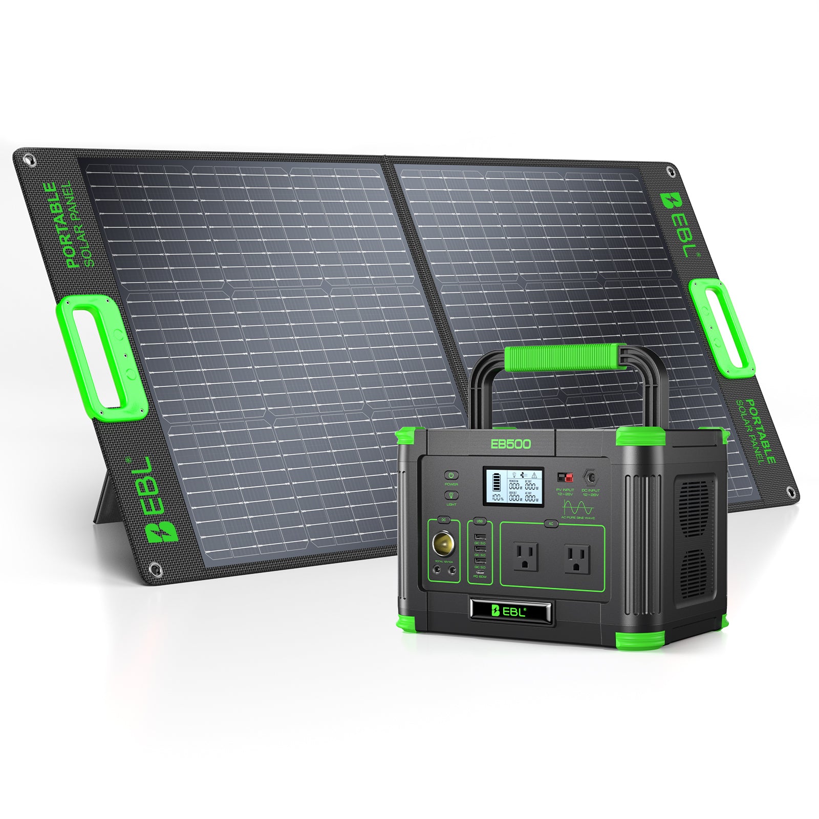 EBL 500W Portable Power Station with 100W Solar Panel, 519Wh Solar Generator, Pure Sine Wave AC Outlet, Portable Battery Backup for Camping, RV, Home Emergency & Outdoor Adventures