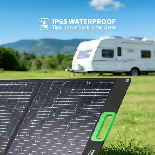 100W Portable Solar Panel, 23.5% High-Efficiency ETFE Foldable Solar Charger with Kickstand, IP65 Waterproof, 18V Output for RV Camping & Off-Grid Power Stations