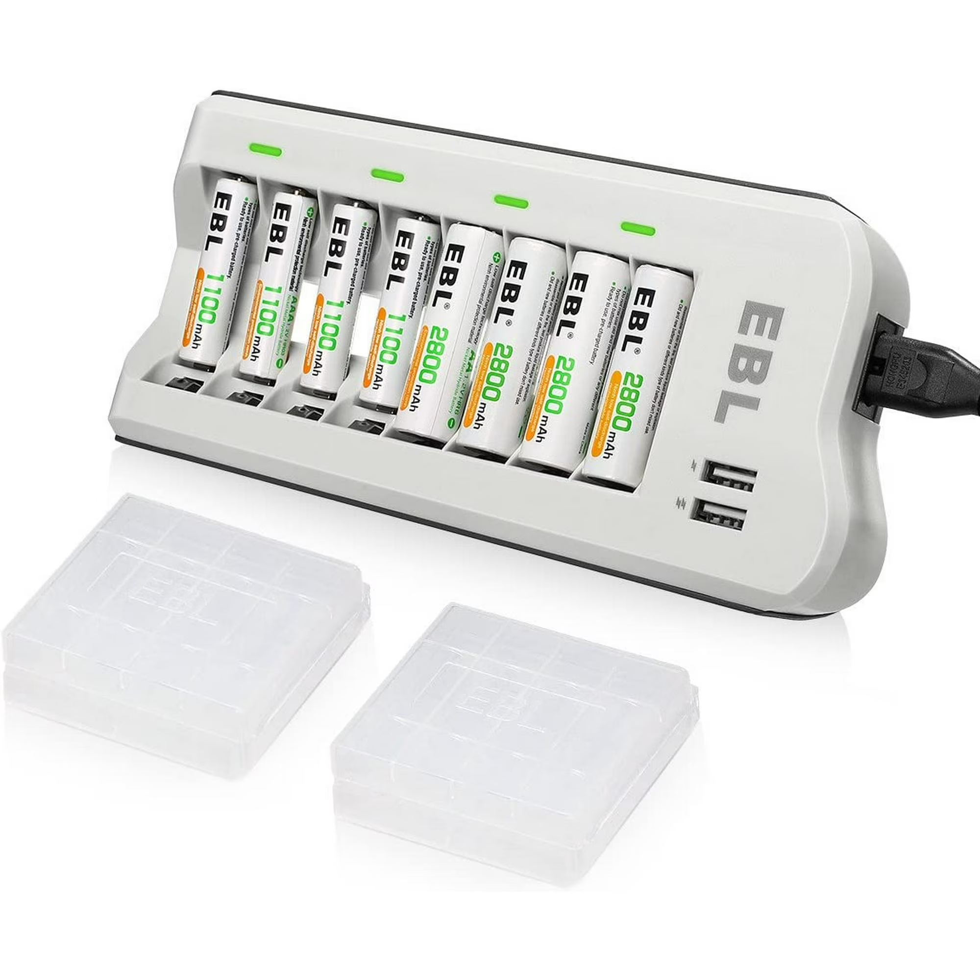 Cargador de baterías EBL de 8 bahías y 4 baterías recargables AA de 2800 mAh y 4 baterías AAA de 1,2 V