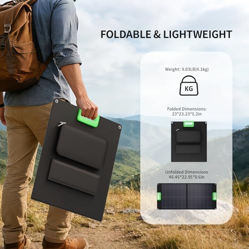 100W Portable Solar Panel, 23.5% High-Efficiency ETFE Foldable Solar Charger with Kickstand, IP65 Waterproof, 18V Output for RV Camping & Off-Grid Power Stations