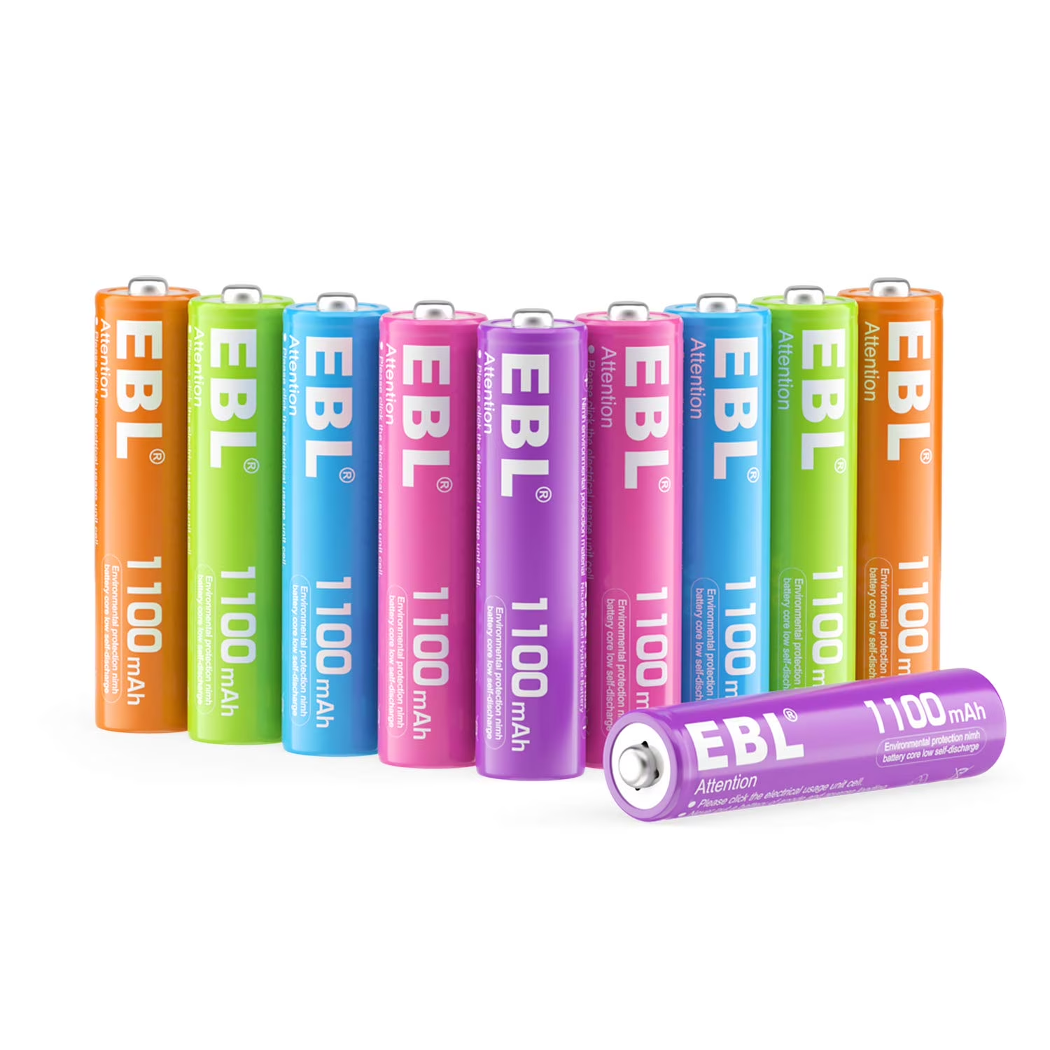 EBL AAA Rechargeable Batteries 1100mAh (10 Pack- 5 Color in One Box), 1.2V Ni-Mh Triple AAA Battery