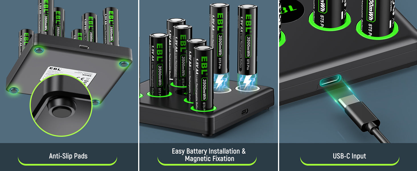 8-Pack 1.5V Lithium Battery AA 3500mWh with USB-C Fast Charger