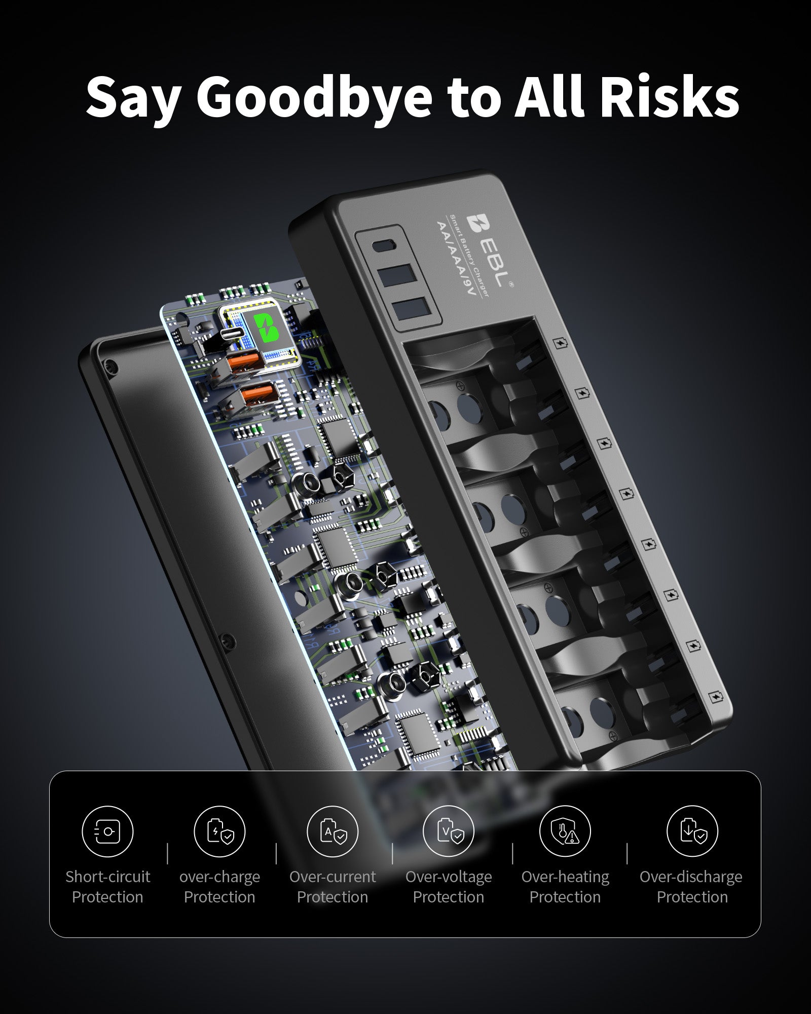 EBL AA AAA 9V Individual Battery Charger - Multiple protection functions