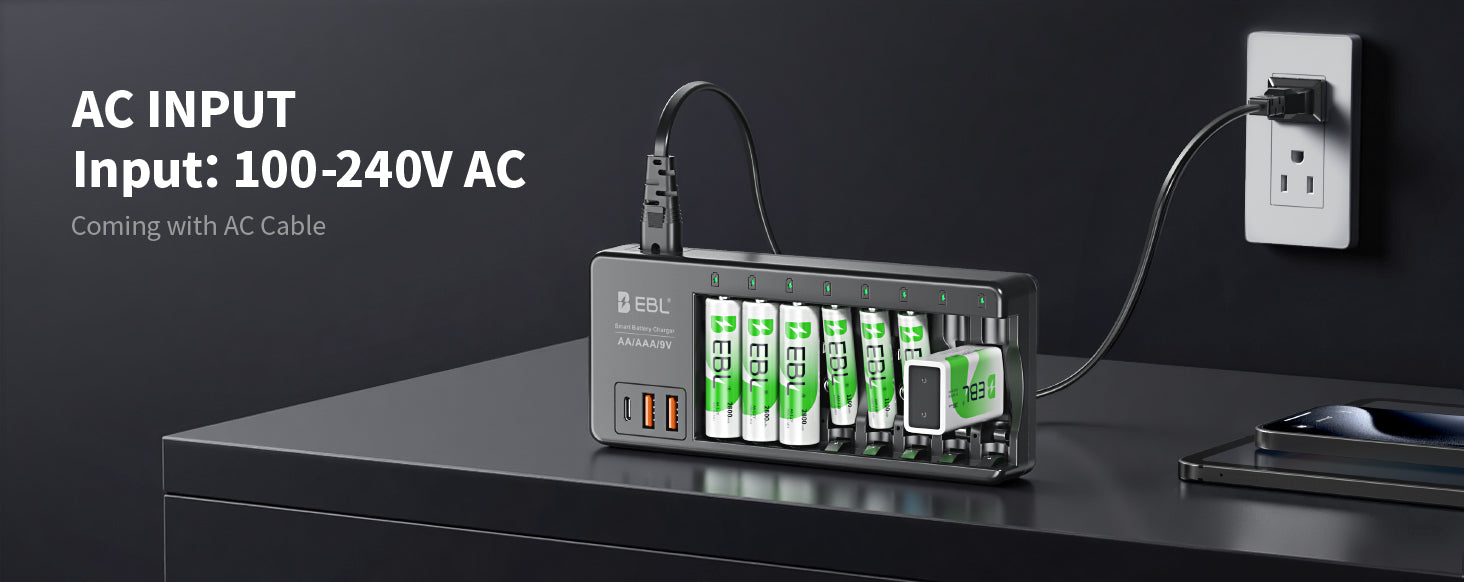 EBL AA AAA 9V Individual Battery Charger