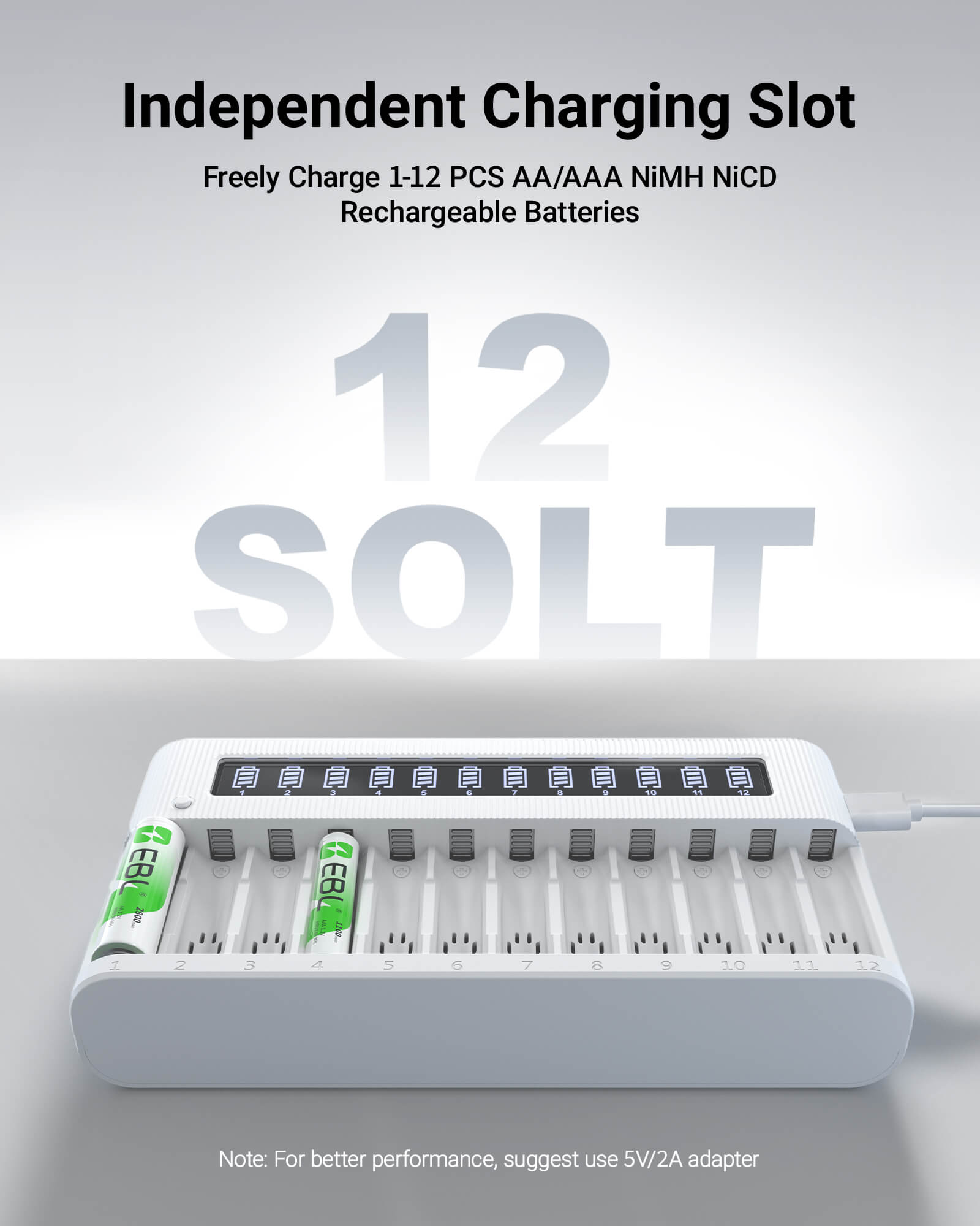 EBL 12-Bay Independent LCD AA AAA Battery Charger