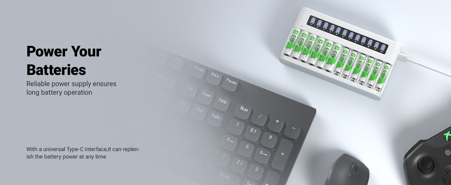 EBL 12-Bay Independent LCD AA AAA Battery Charger