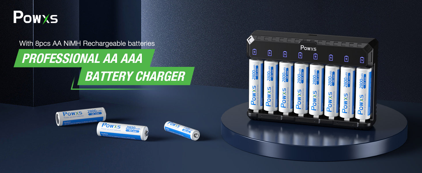 POWXS Battery Charger Set with AA Batteries