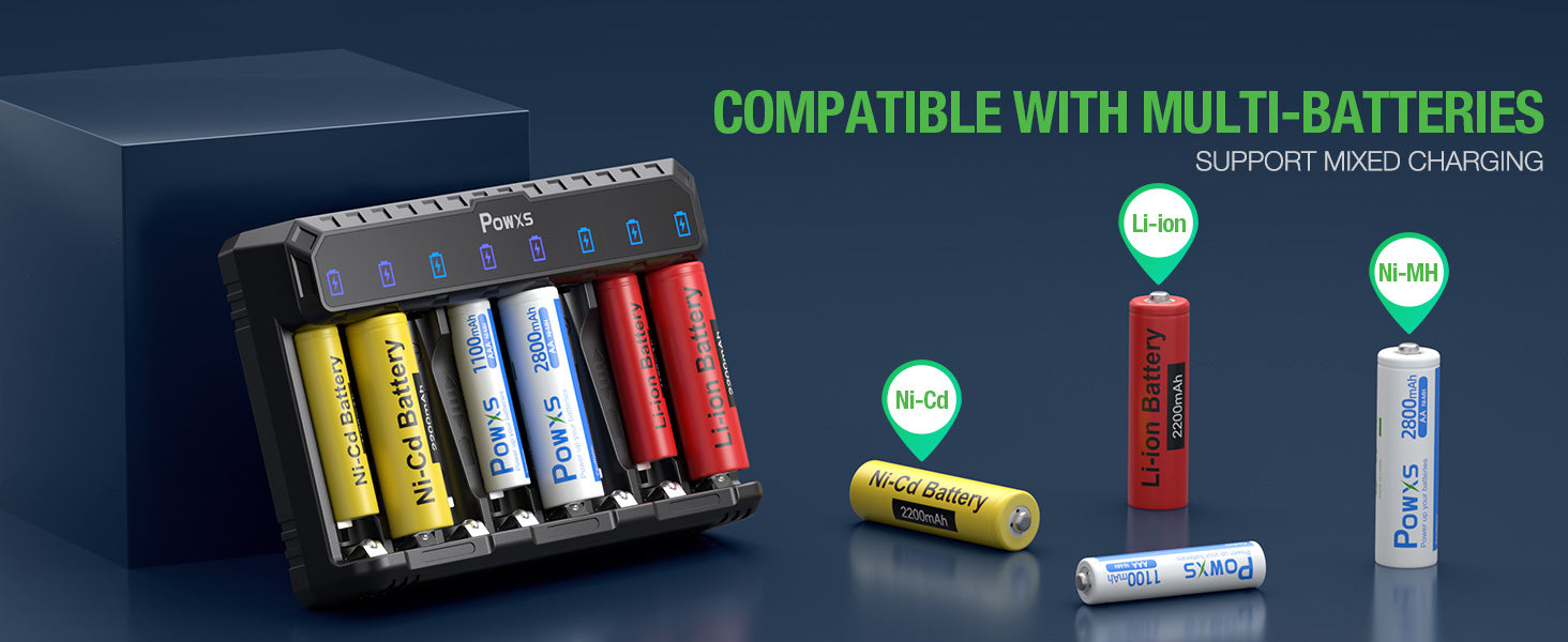 POWXS Battery Charger Set with AA Batteries