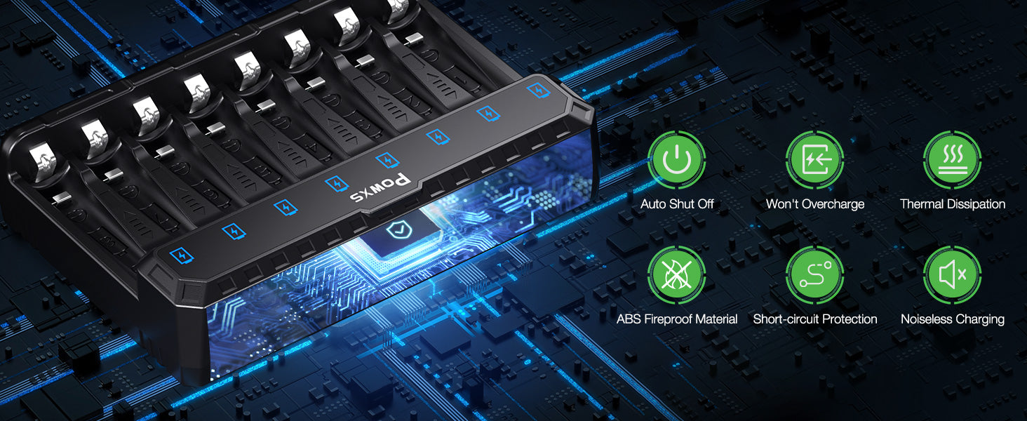 POWXS Battery Charger Set with AA Batteries