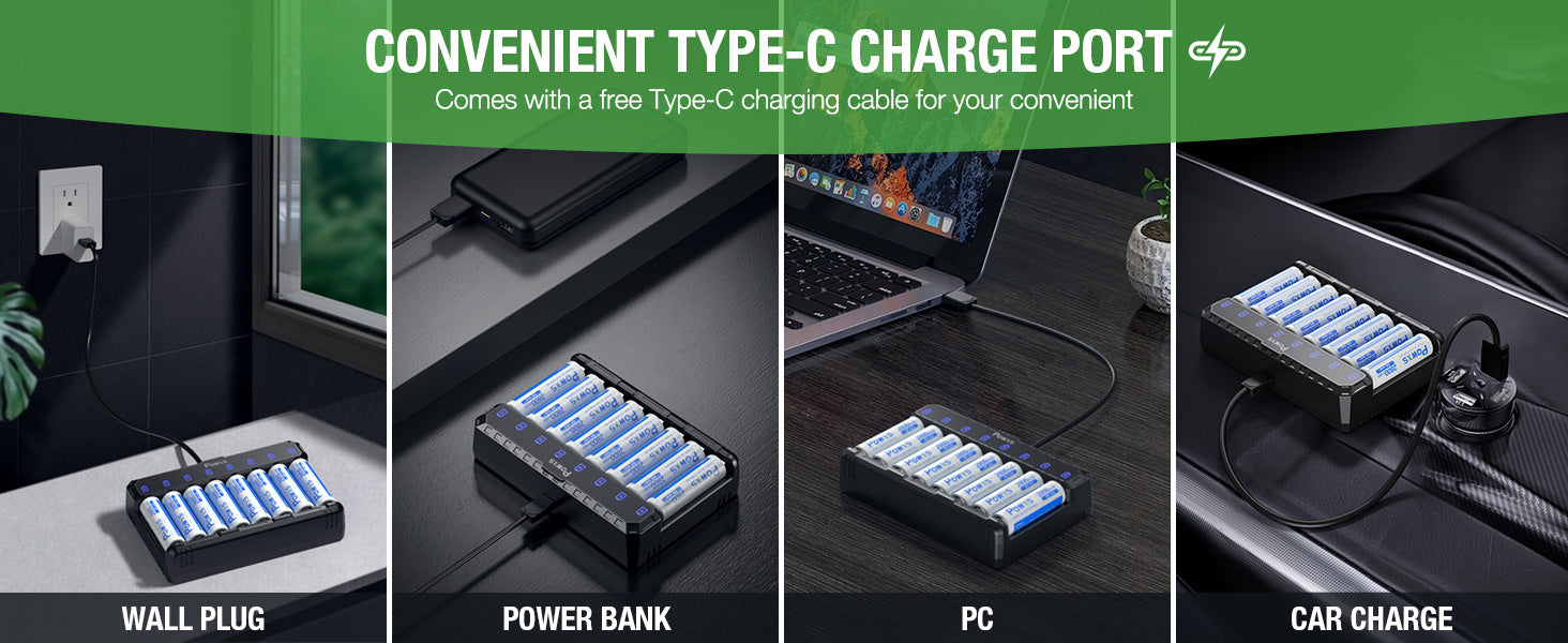 POWXS Battery Charger Set with AA Batteries