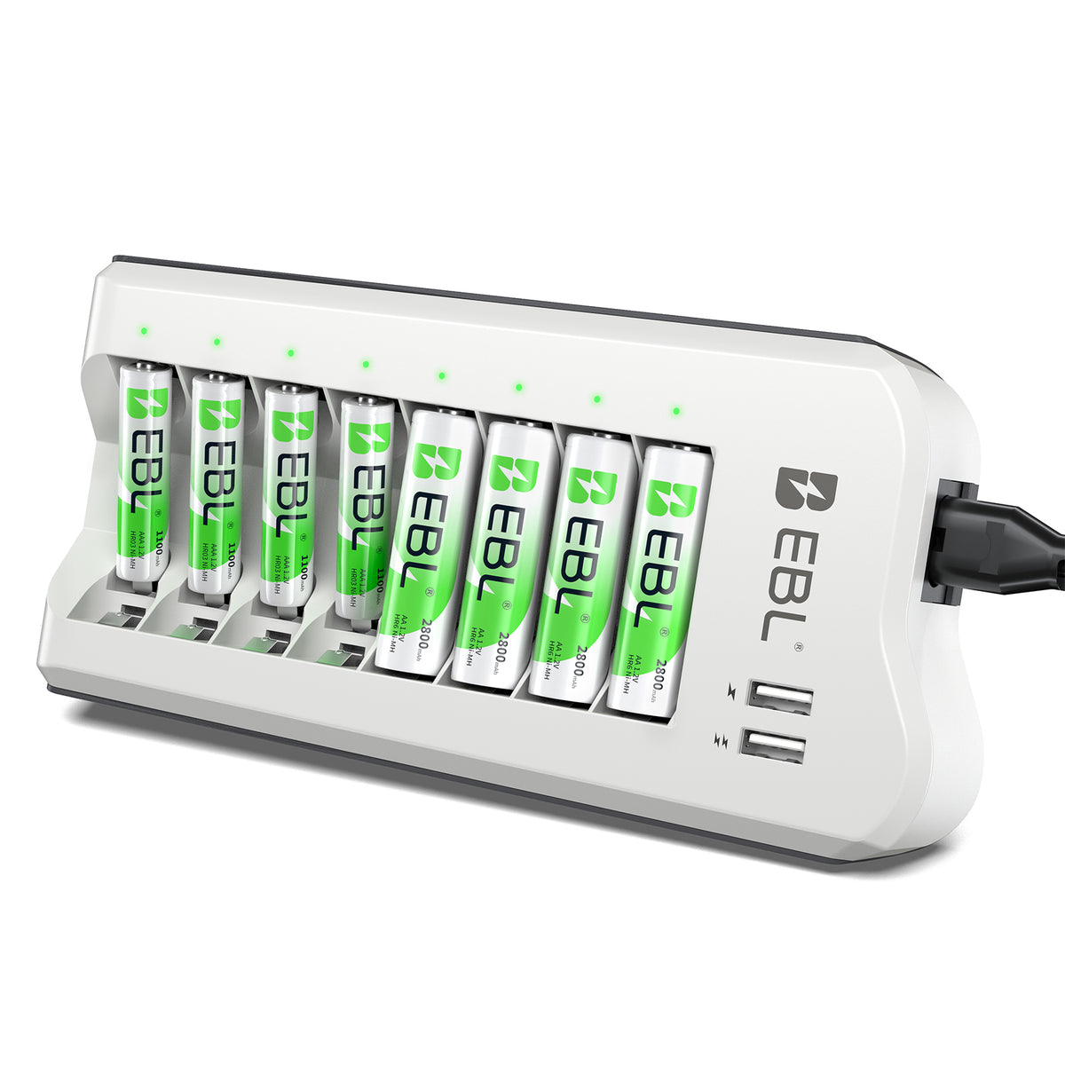 EBL 8-Bay AA AAA Battery Charger Set with 4 AA 2800mAh & 4 AAA 1100mAh Rechargeable Batteries for Home & Office