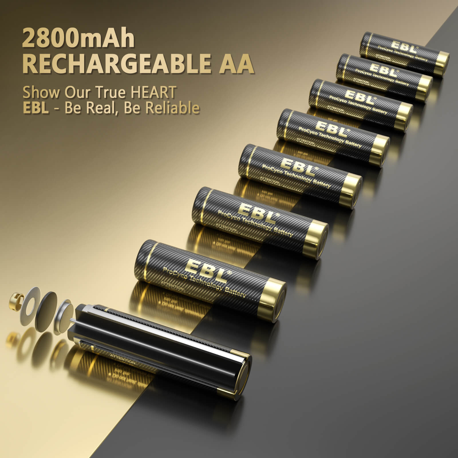 EBL Gold Pro Rechargeable AA Batteries 2800mAh