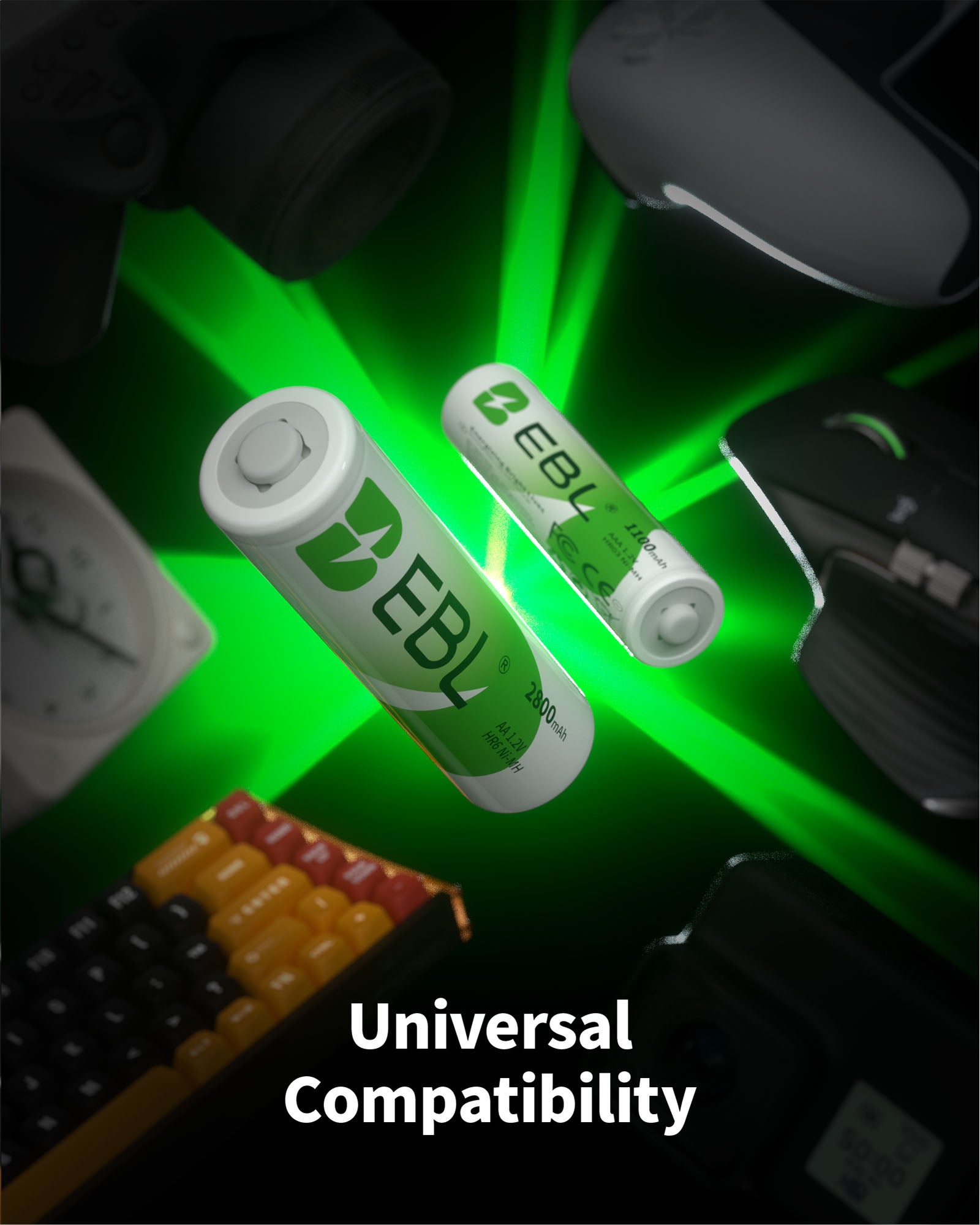 EBL 10 Pack AA 2800mAh and AAA 1100mAh Rechargeable Batteries Combo