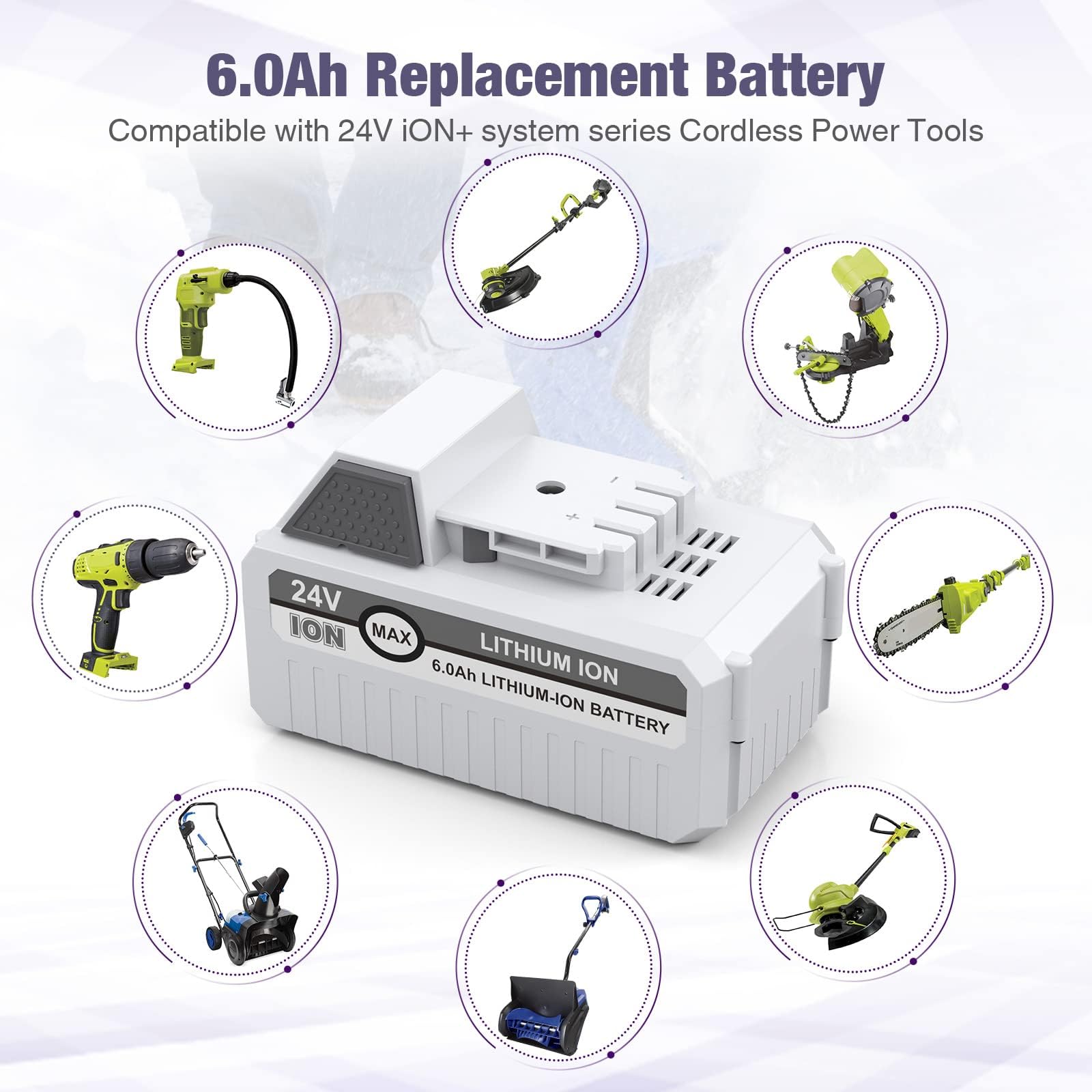 Replacement Lithium-ion Battery for Snow Joe+Sun Joe