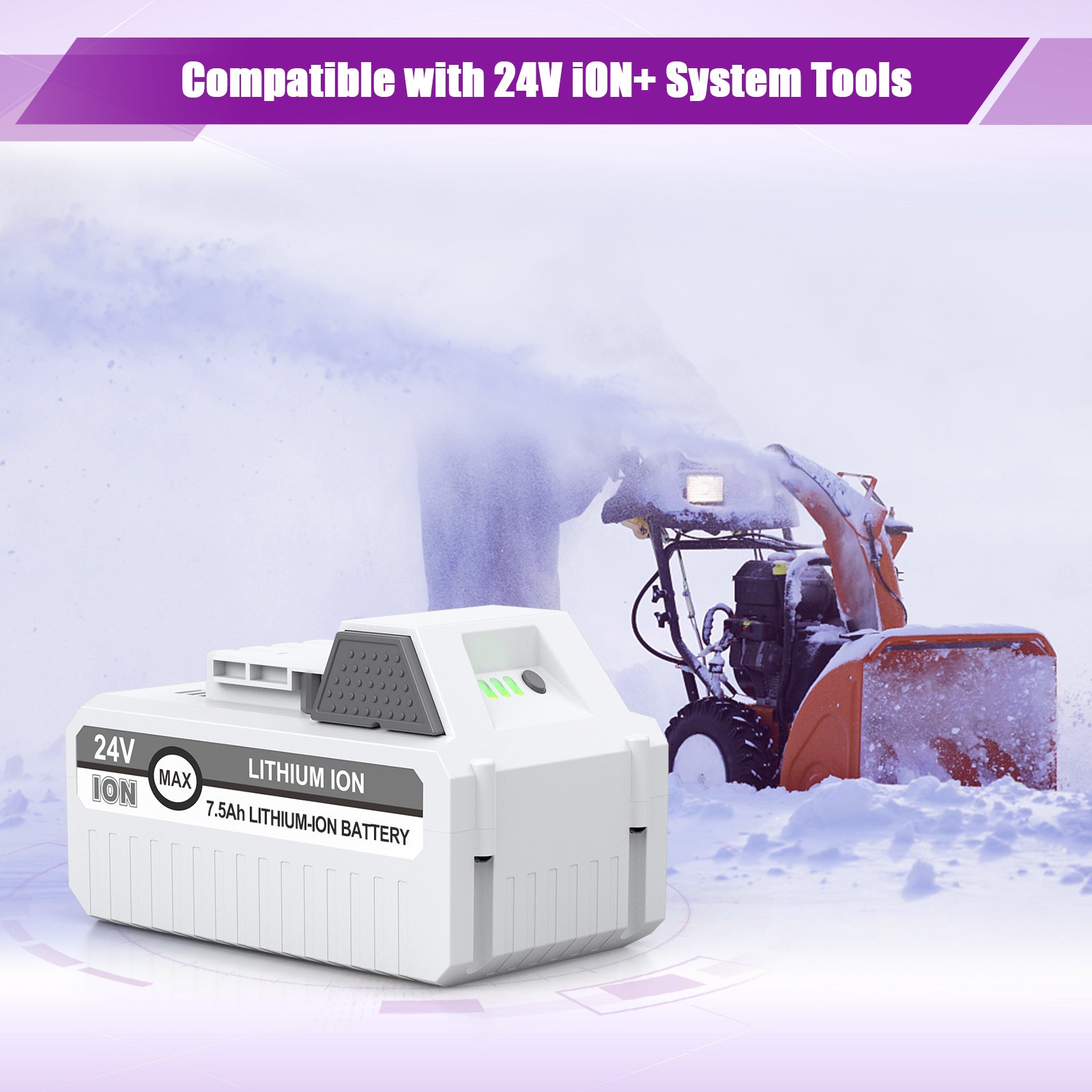 LORDONE 24V 7500mAh Li-ion Replacement Battery for Sun Joe & Snow Joe