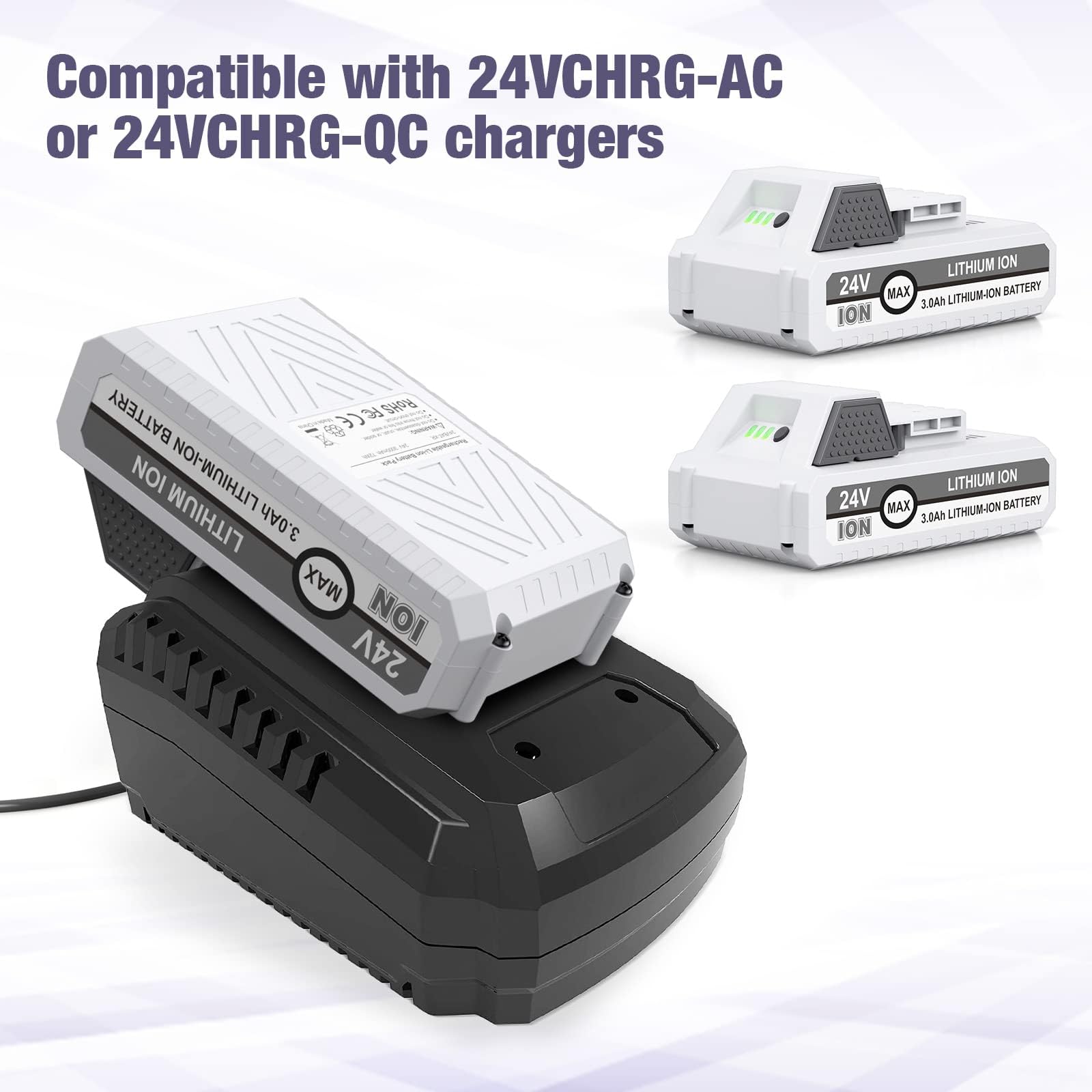 2 Packs 24V 3000mAh Replacement Battery for Snow Joe+Sun Joe