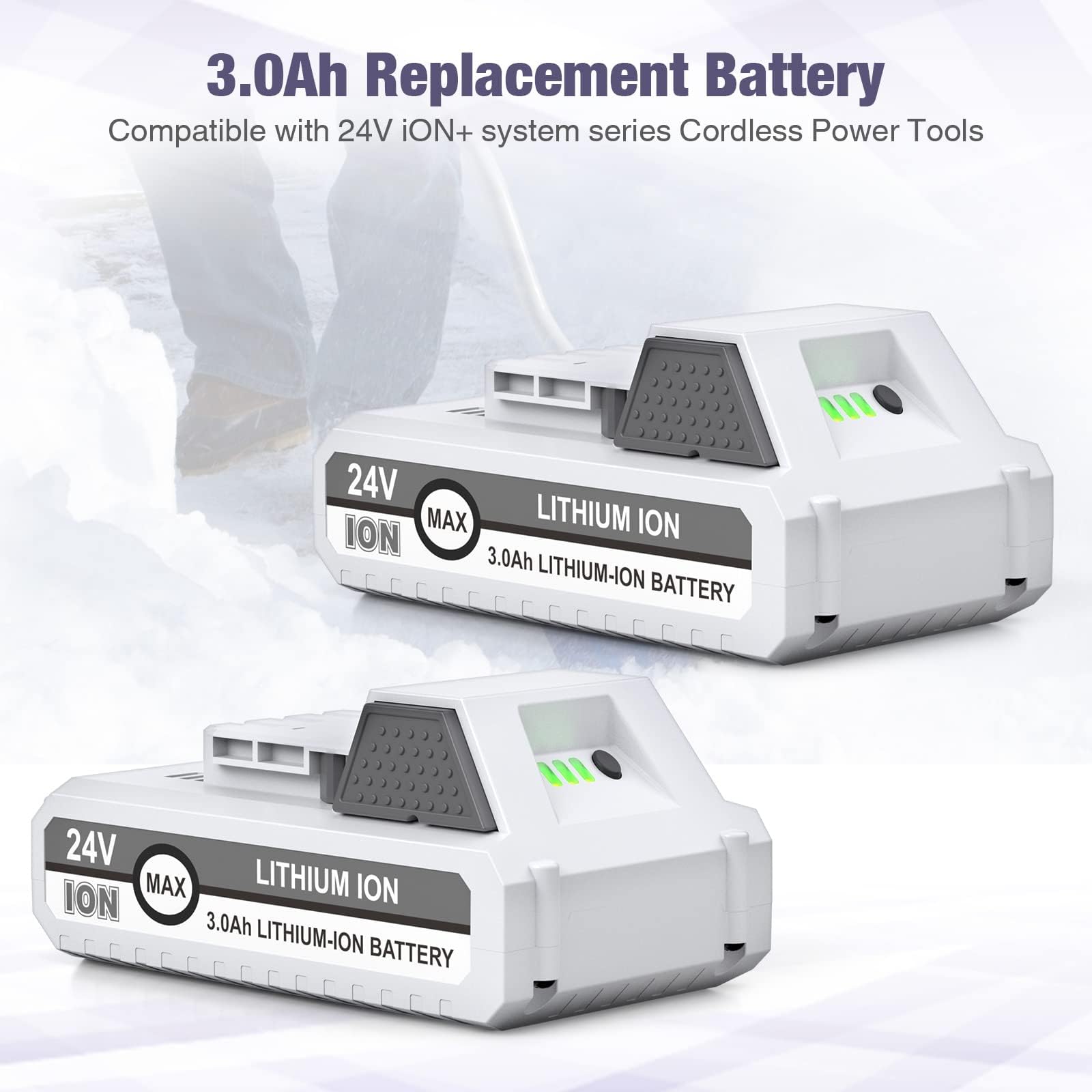 2 Packs 24V 3000mAh Replacement Battery for Snow Joe+Sun Joe