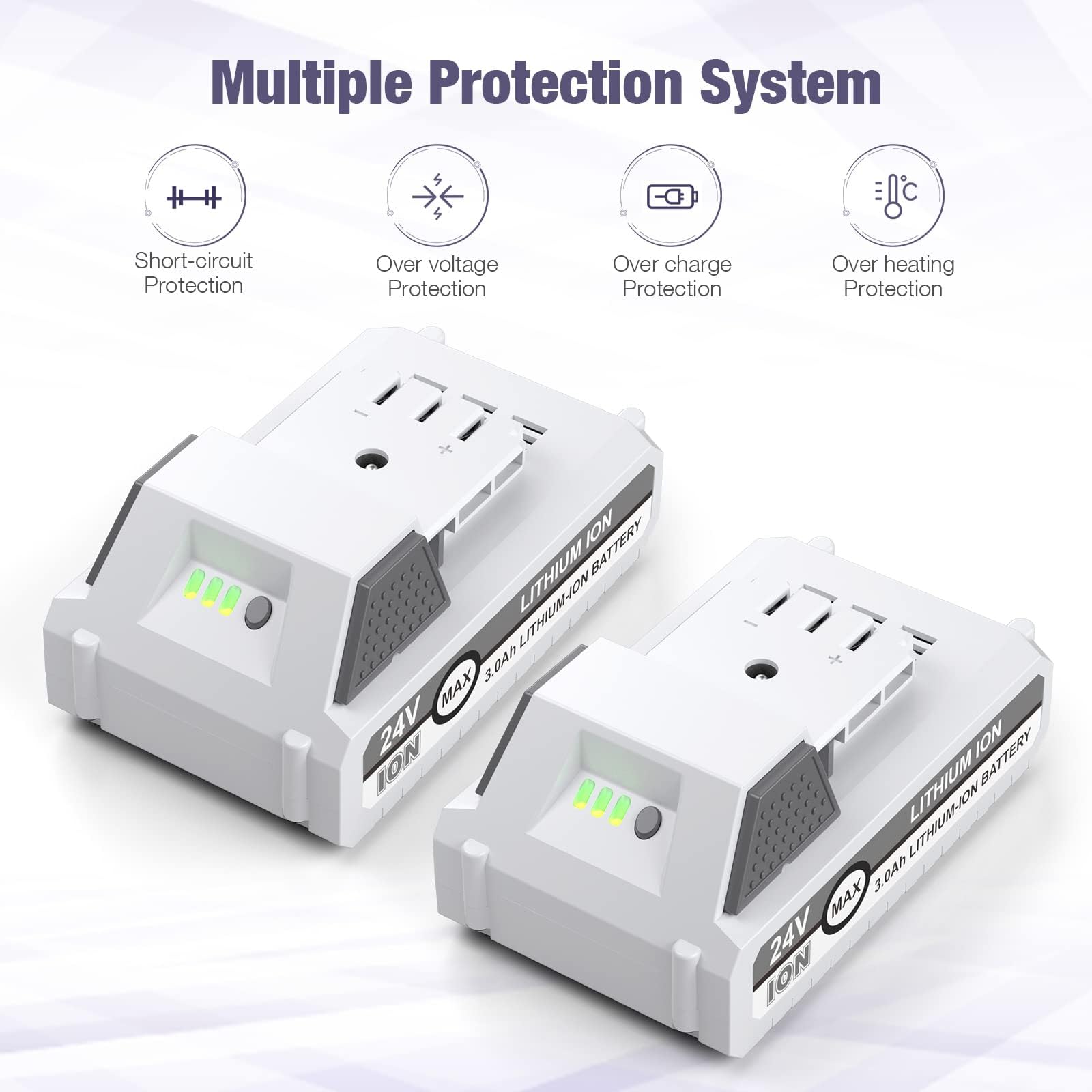 2 Packs 24V 3000mAh Replacement Battery for Snow Joe+Sun Joe