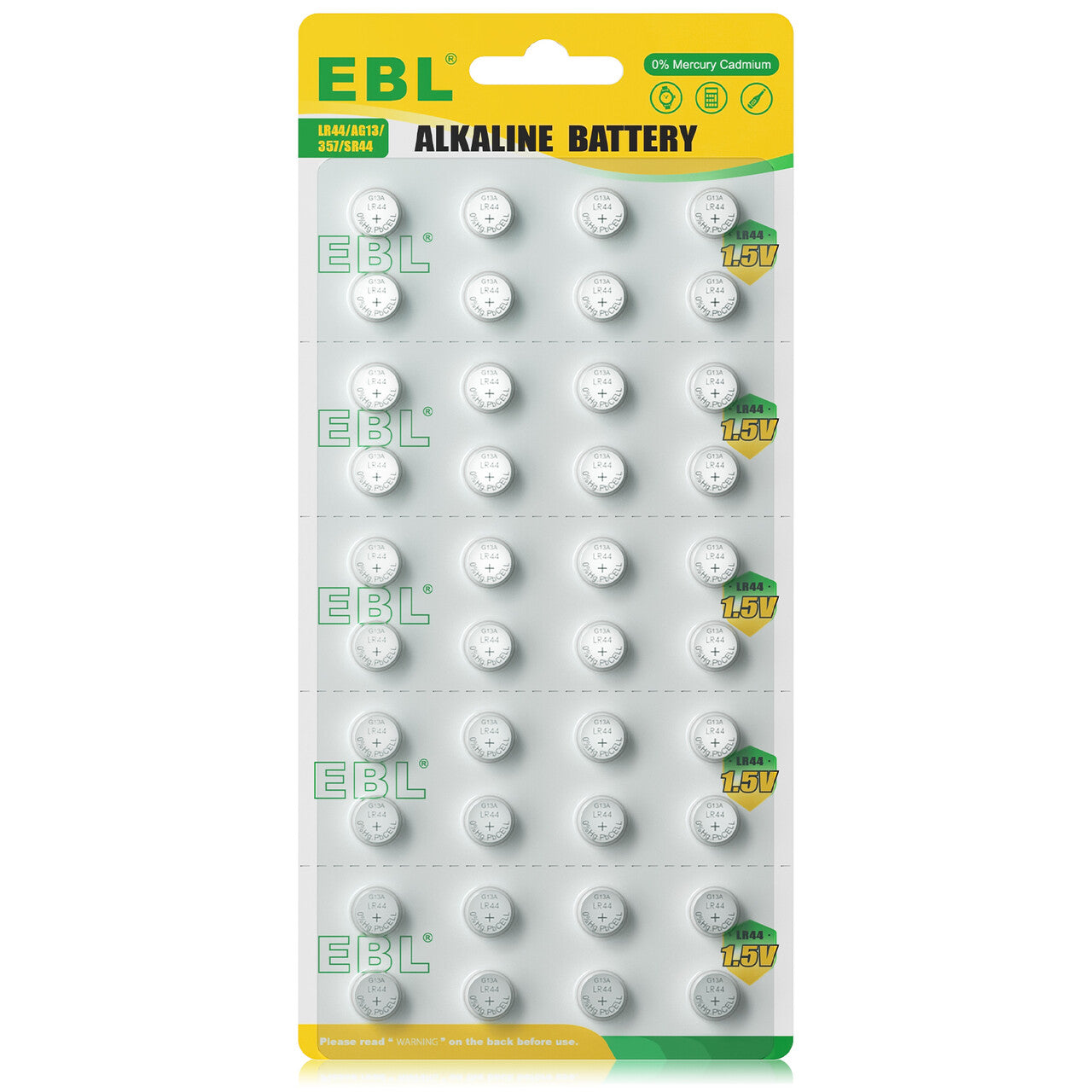EBL 40 Count LR44 AG13 Alkaline Button Cell Batteries