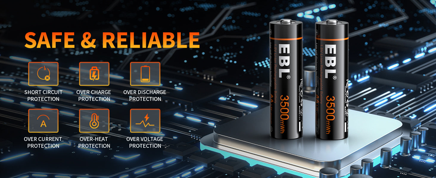 EBL 4Pcs 1.5V Rechargeable Lithium AA Batteries 3500mWh with USB-C Cable