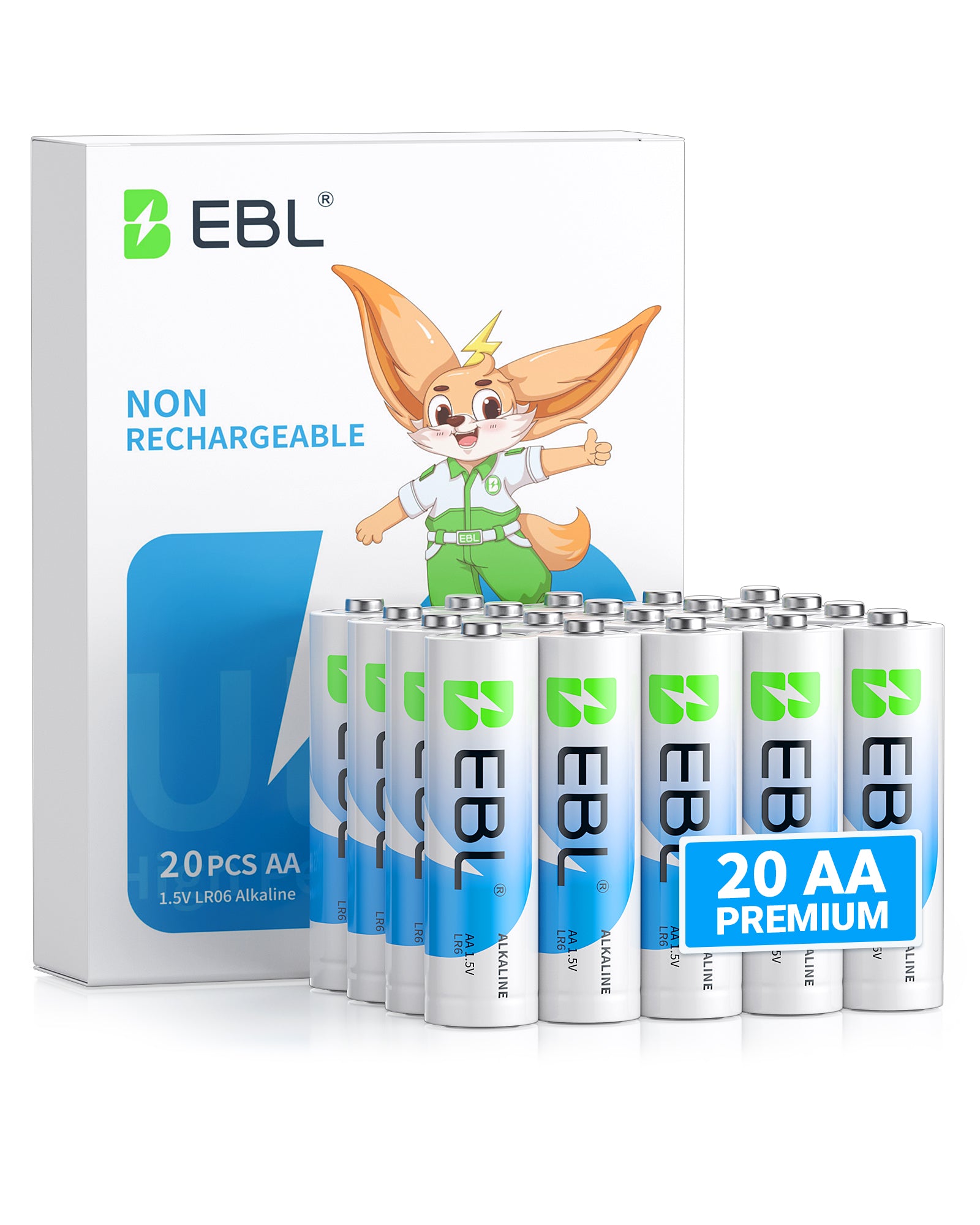 Paquete de 20 pilas alcalinas EBL AA de 1,5 V