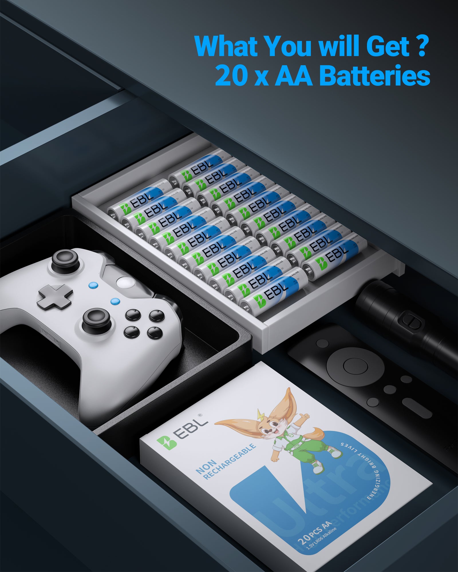 Paquete de 20 pilas alcalinas EBL AA de 1,5 V