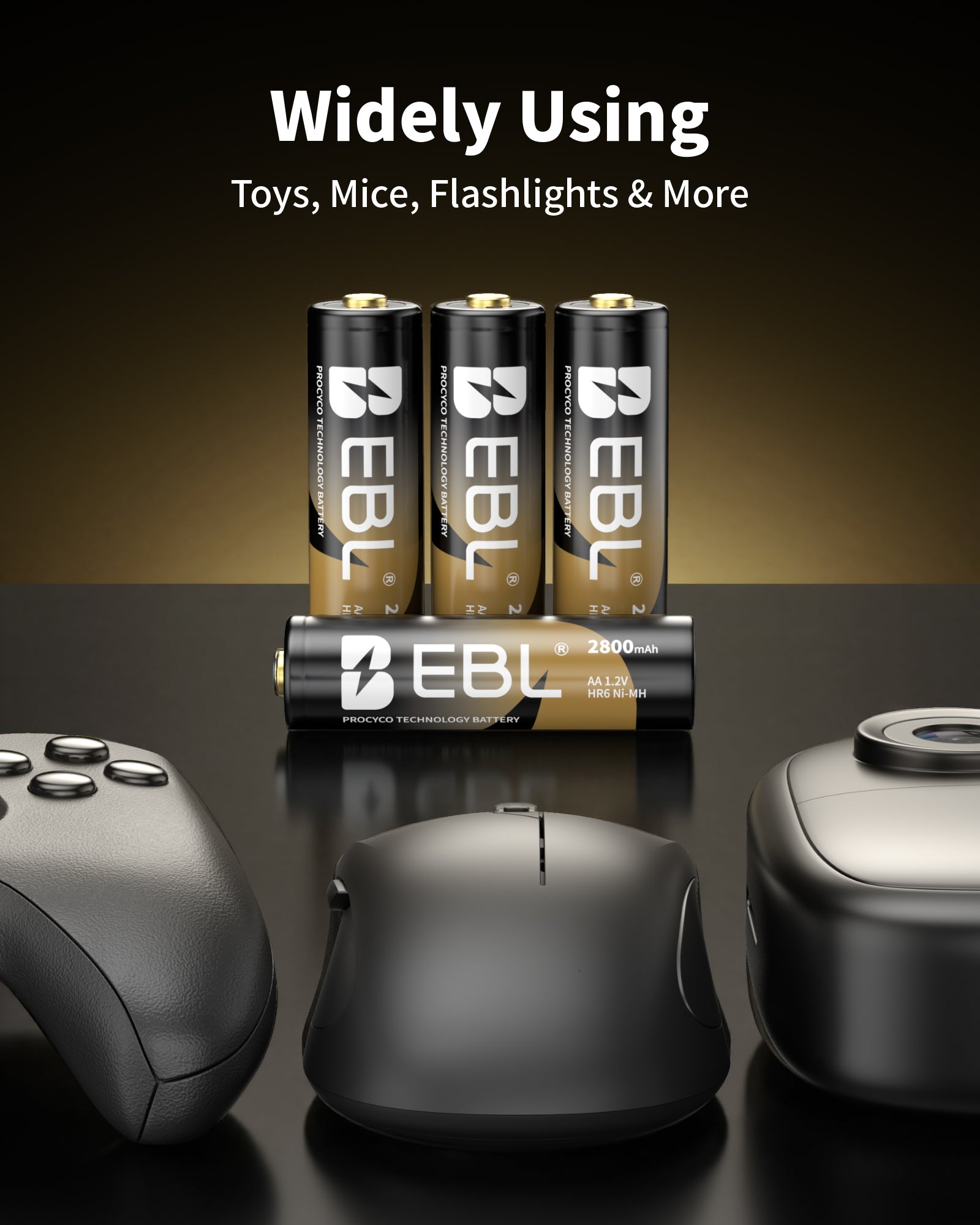 EBL Gold Pro Rechargeable AA Batteries 2800mAh