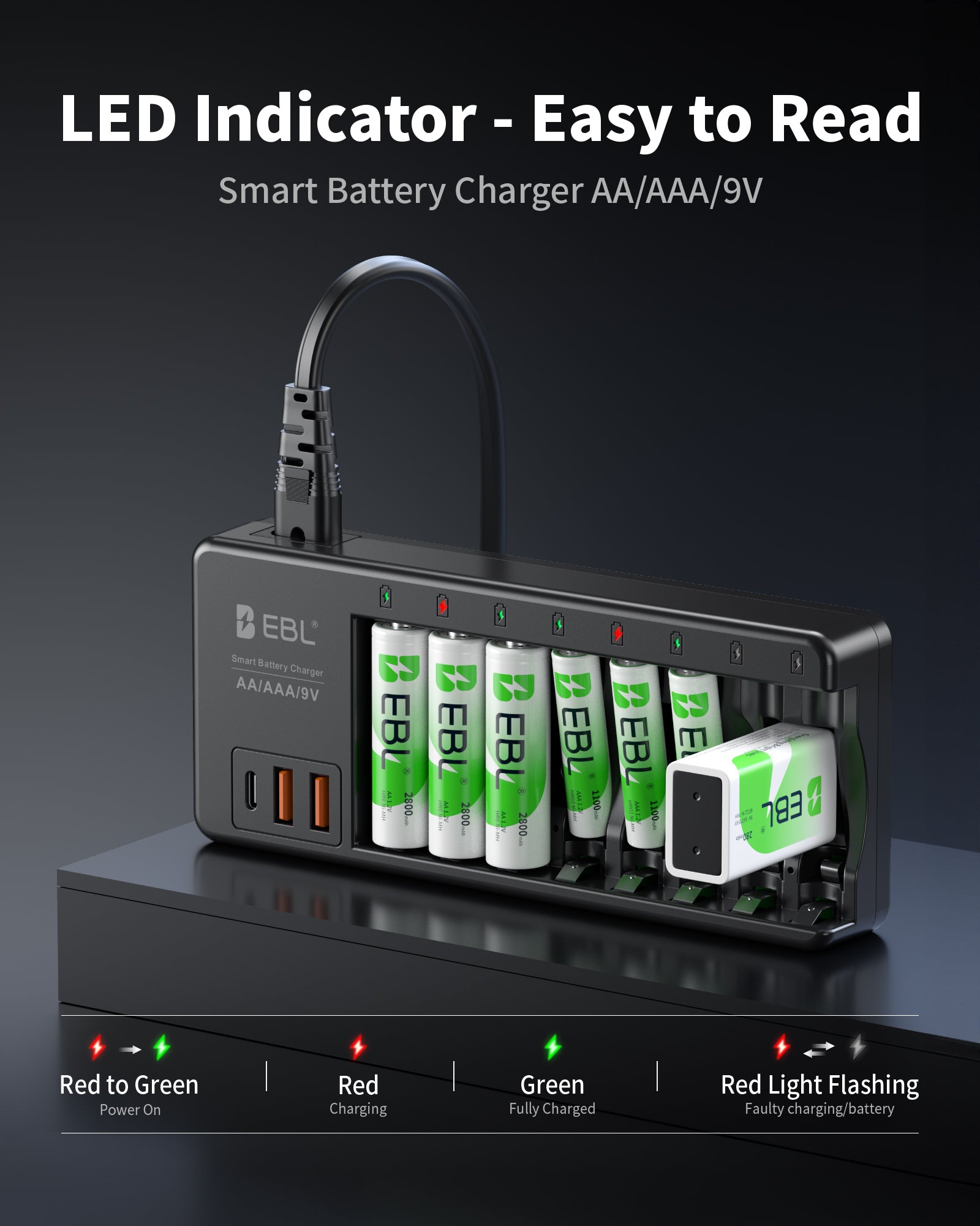 EBL AA AAA 9V Individual Battery Charger