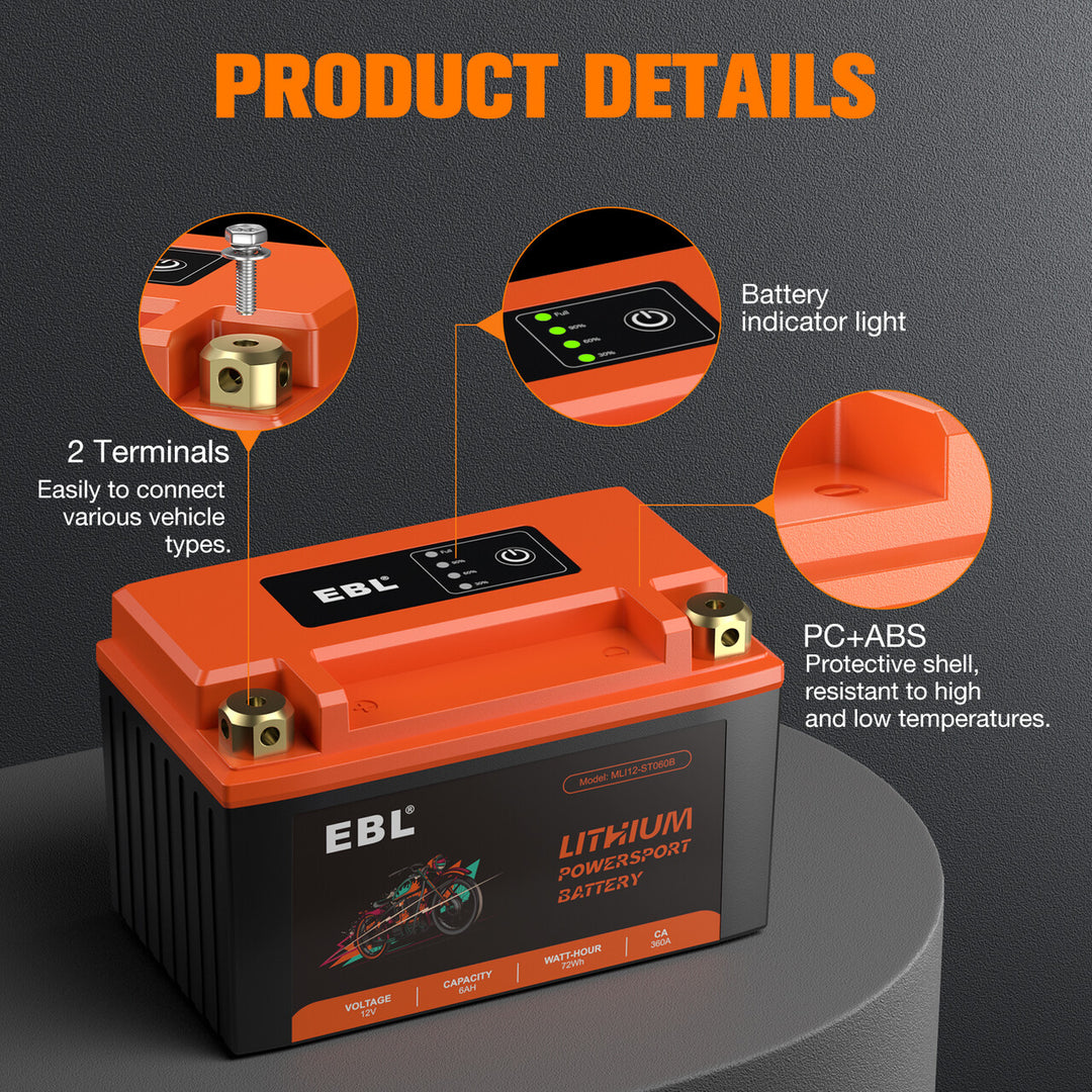 EBL Lithium Motorcycle Battery 12V-6Ah