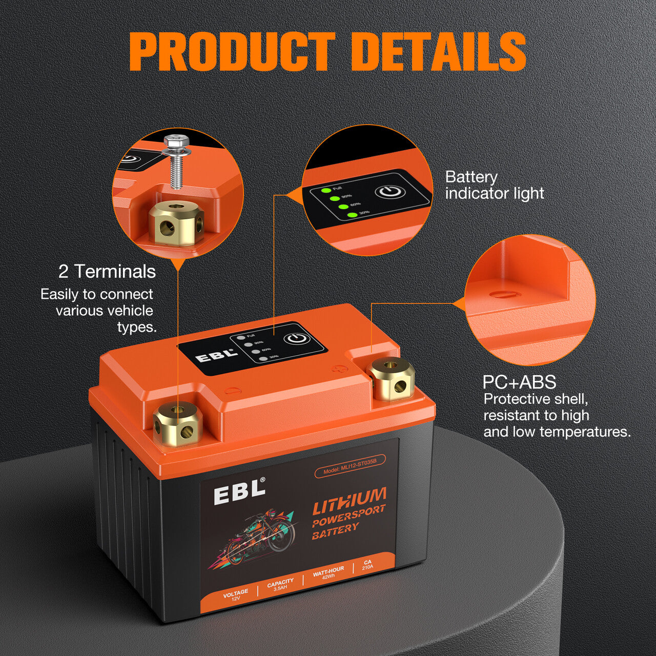 EBL Lithium Motorcycle Battery 12V-3.5Ah
