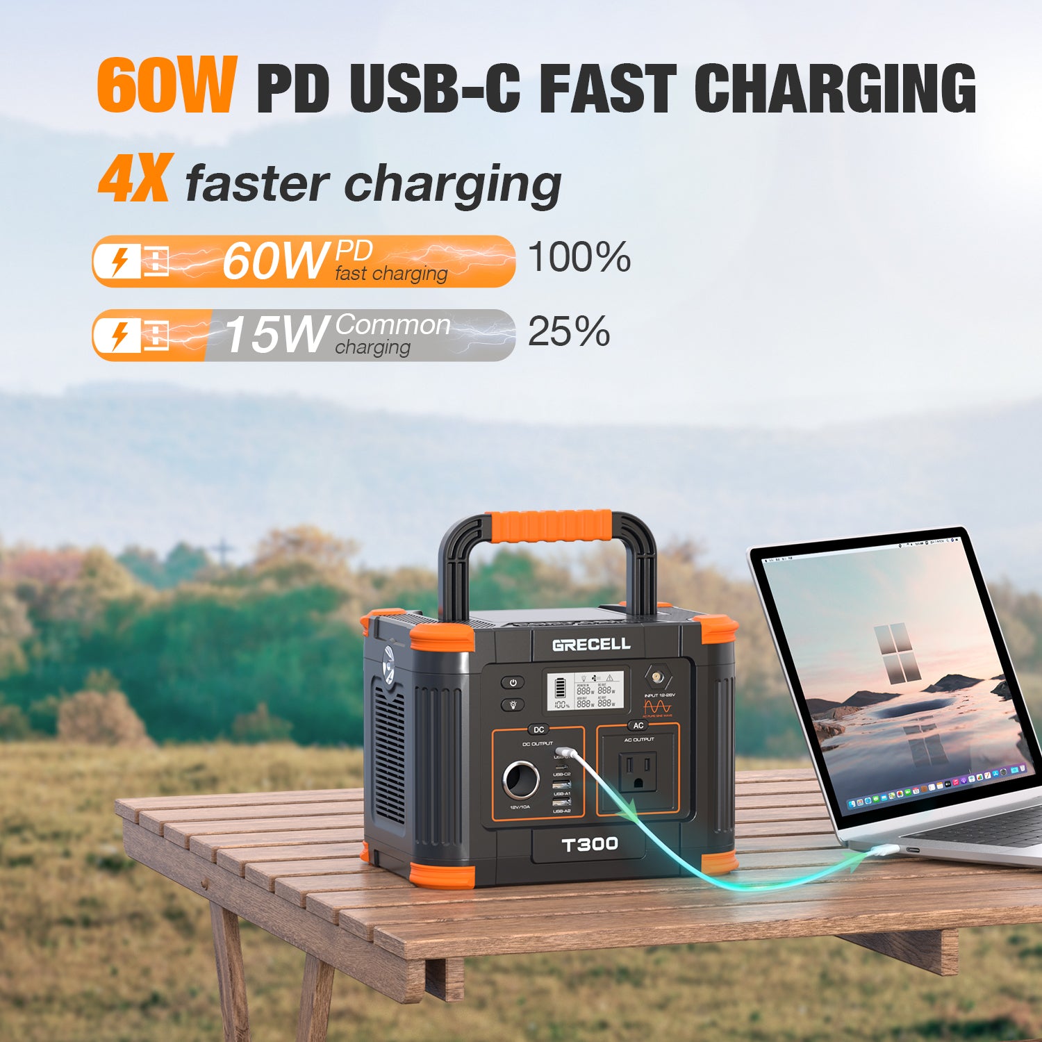 Portable Power Station 300W, 230.88Wh Lithium-Ion Battery Generator with 60W USB-C PD, 110V AC Outlet for Camping, Van Life, Road Trips, RV & Emergency Backup