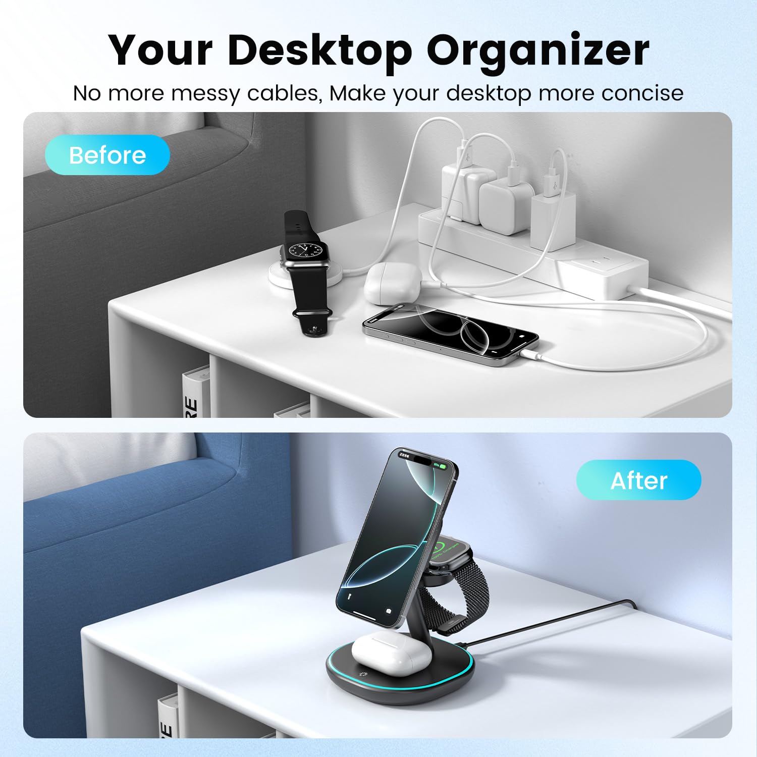 3-in-1 2X Faster 15W Wireless Charging Station for iPhone 16/15/14/13/12