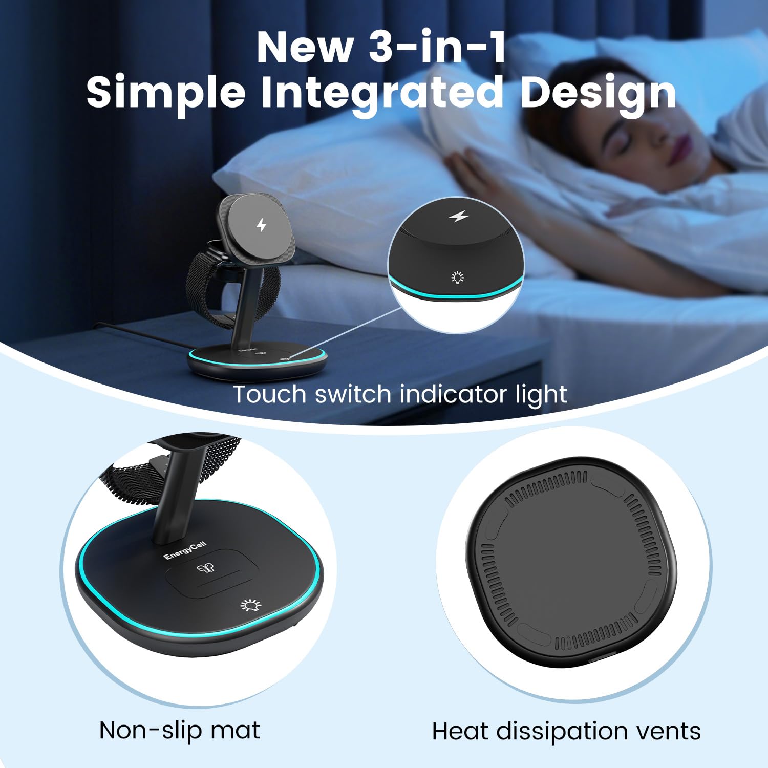 3-in-1 2X Faster 15W Wireless Charging Station for iPhone 16/15/14/13/12