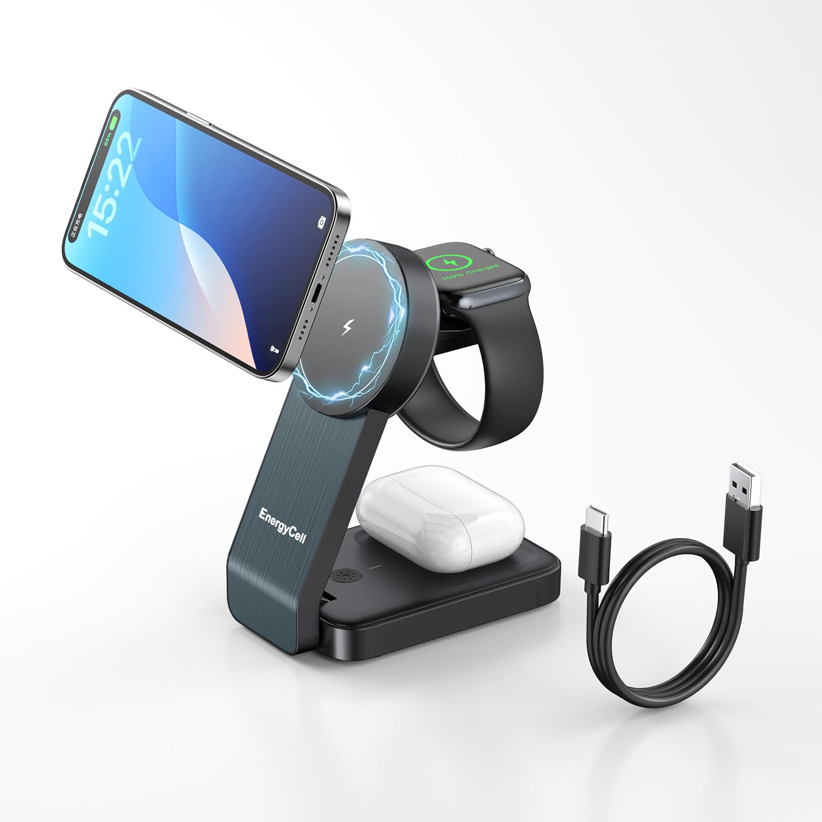 3 in 1 Mag-Safe Charger 15 W Wireless Charging Station for Apple Devices