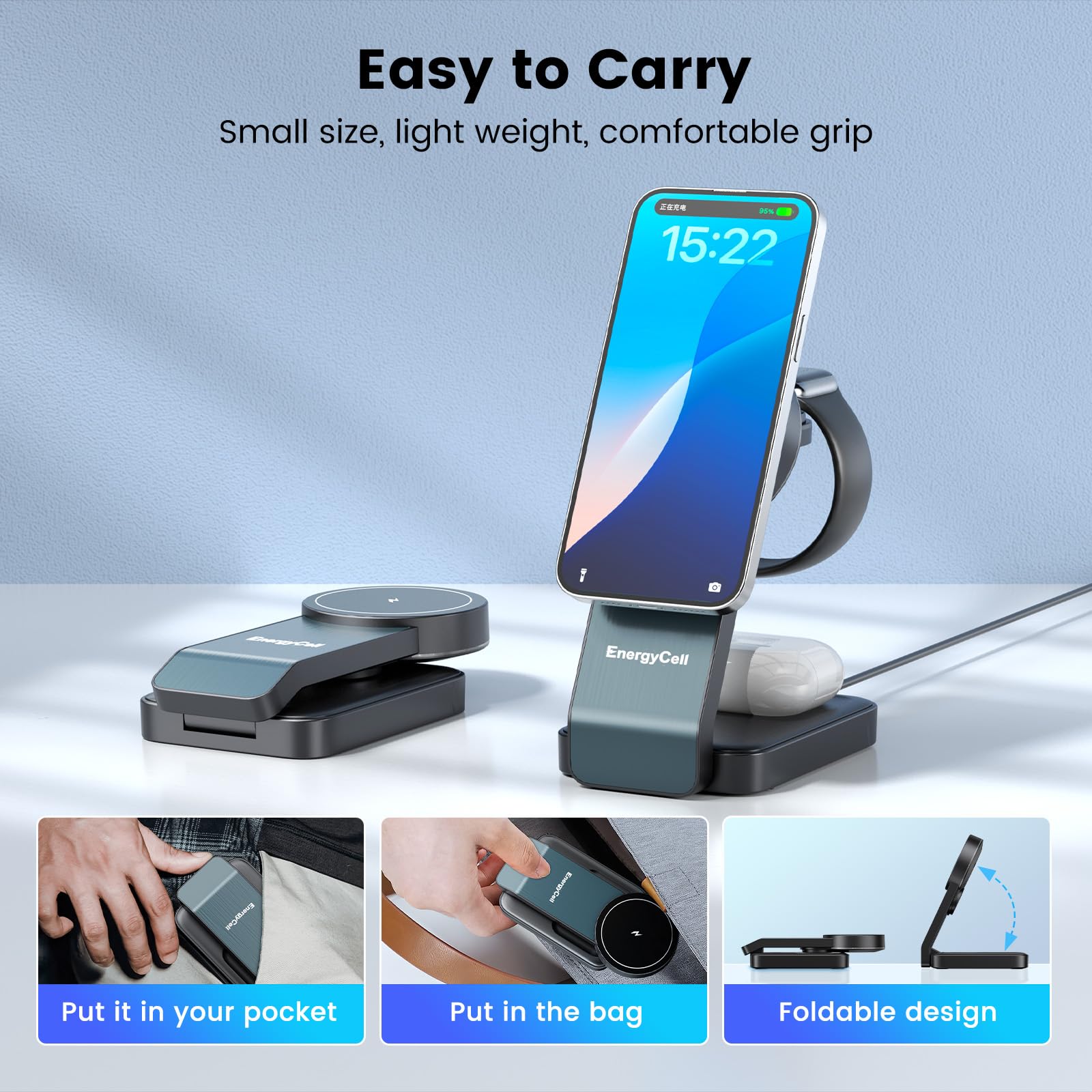 3 in 1 Mag-Safe Charger 15 W Wireless Charging Station for Apple Devices