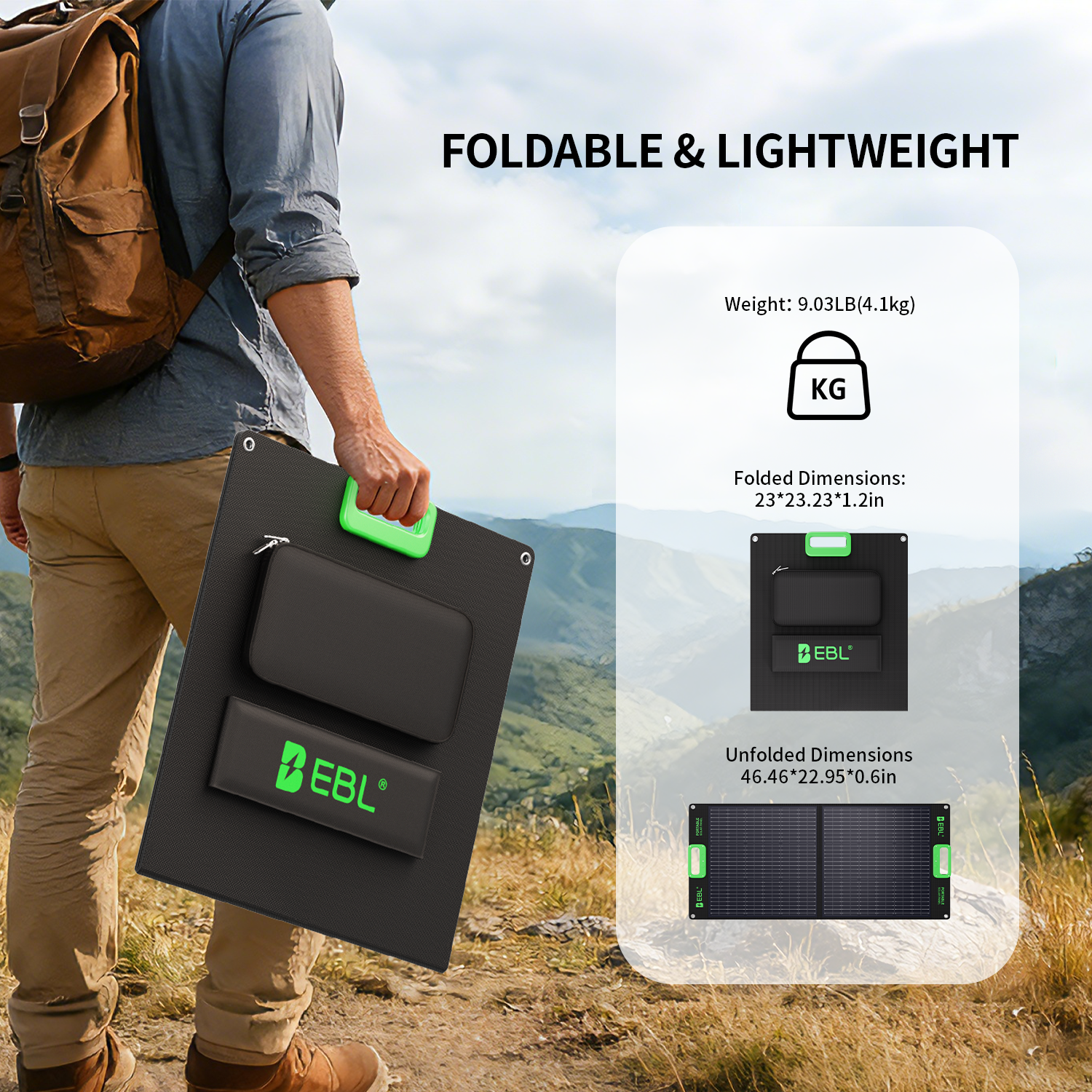 Panel solar portátil EBL Solar Apollo de 100 W - Actualizado