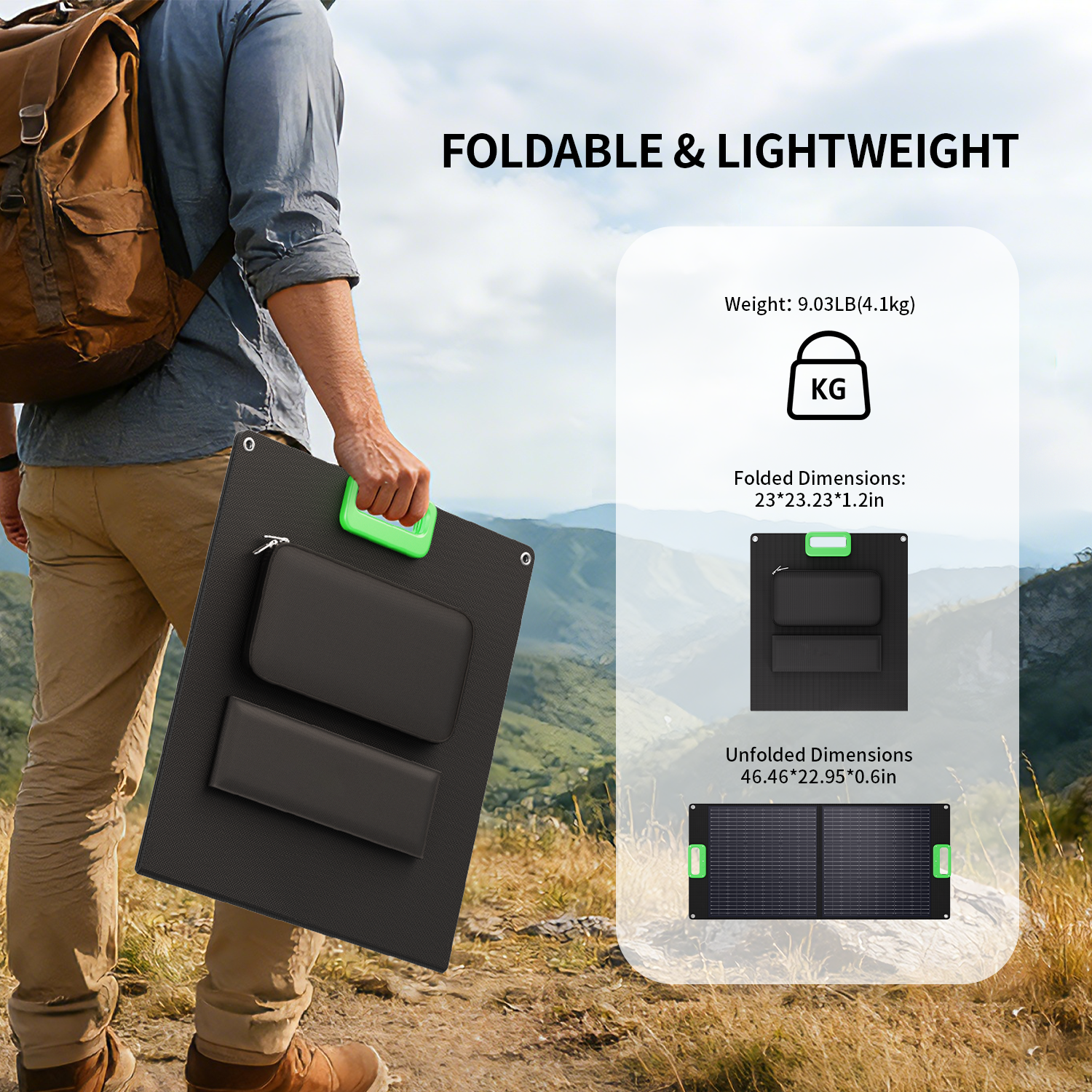 100W Portable Solar Panel, 23.5% High-Efficiency ETFE Foldable Solar Charger with Kickstand, IP65 Waterproof, 18V Output for RV Camping & Off-Grid Power Stations