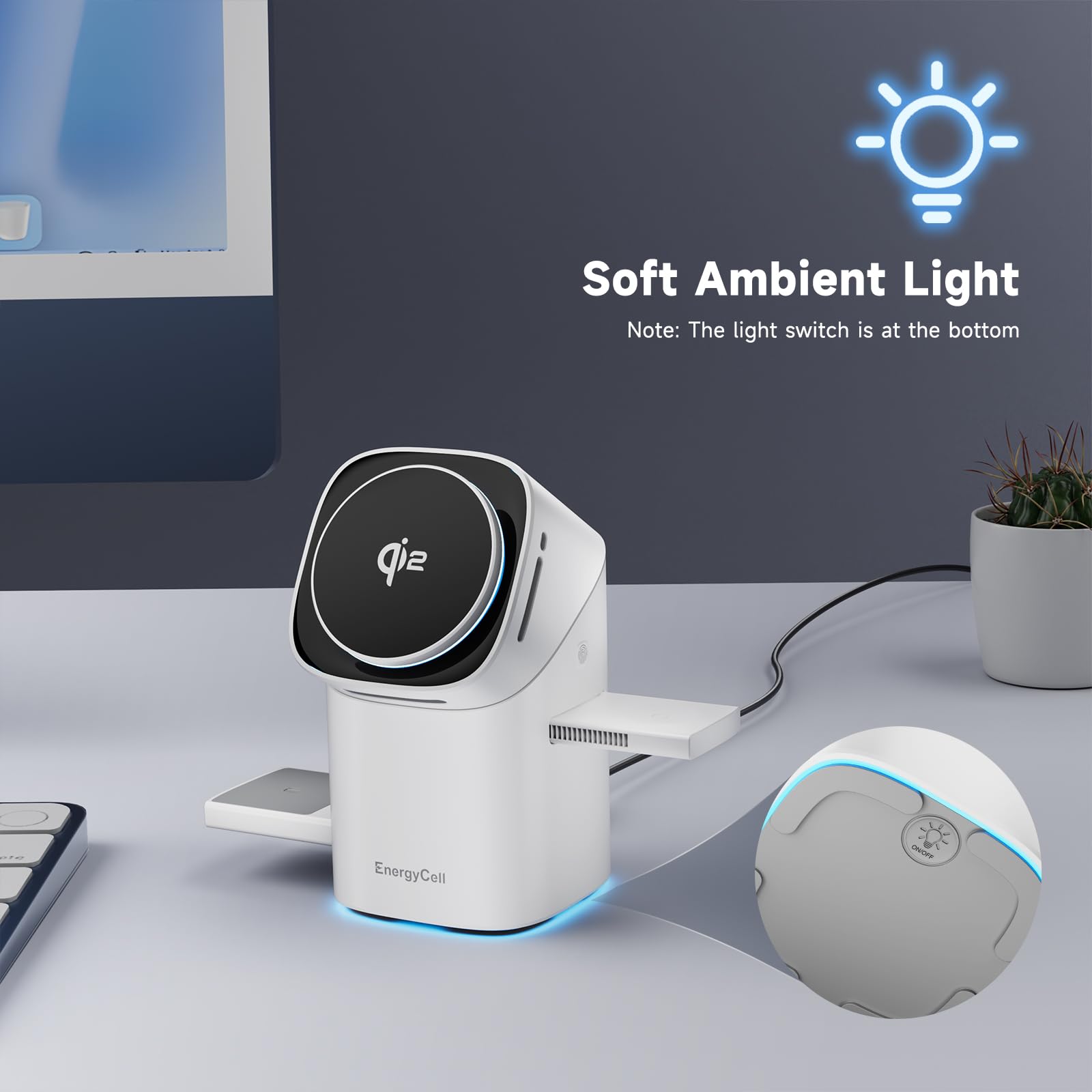 Rotating Wireless Charger, Qi2 Certified 2X Faster 15W for iPhone Charging Station 16/15/14/13/12