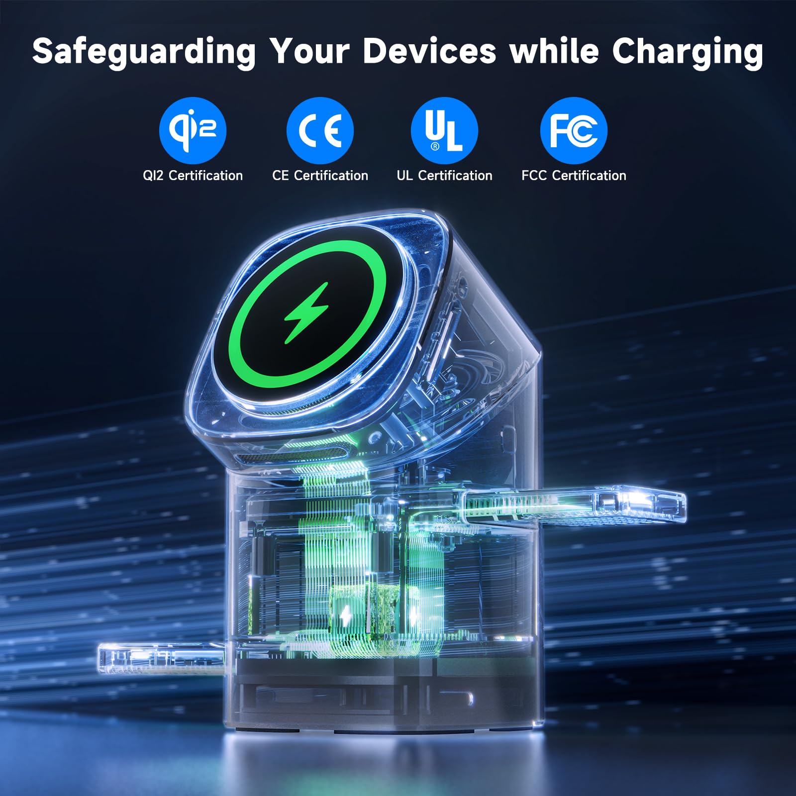 Rotating Wireless Charger, Qi2 Certified 2X Faster 15W for iPhone Charging Station 16/15/14/13/12