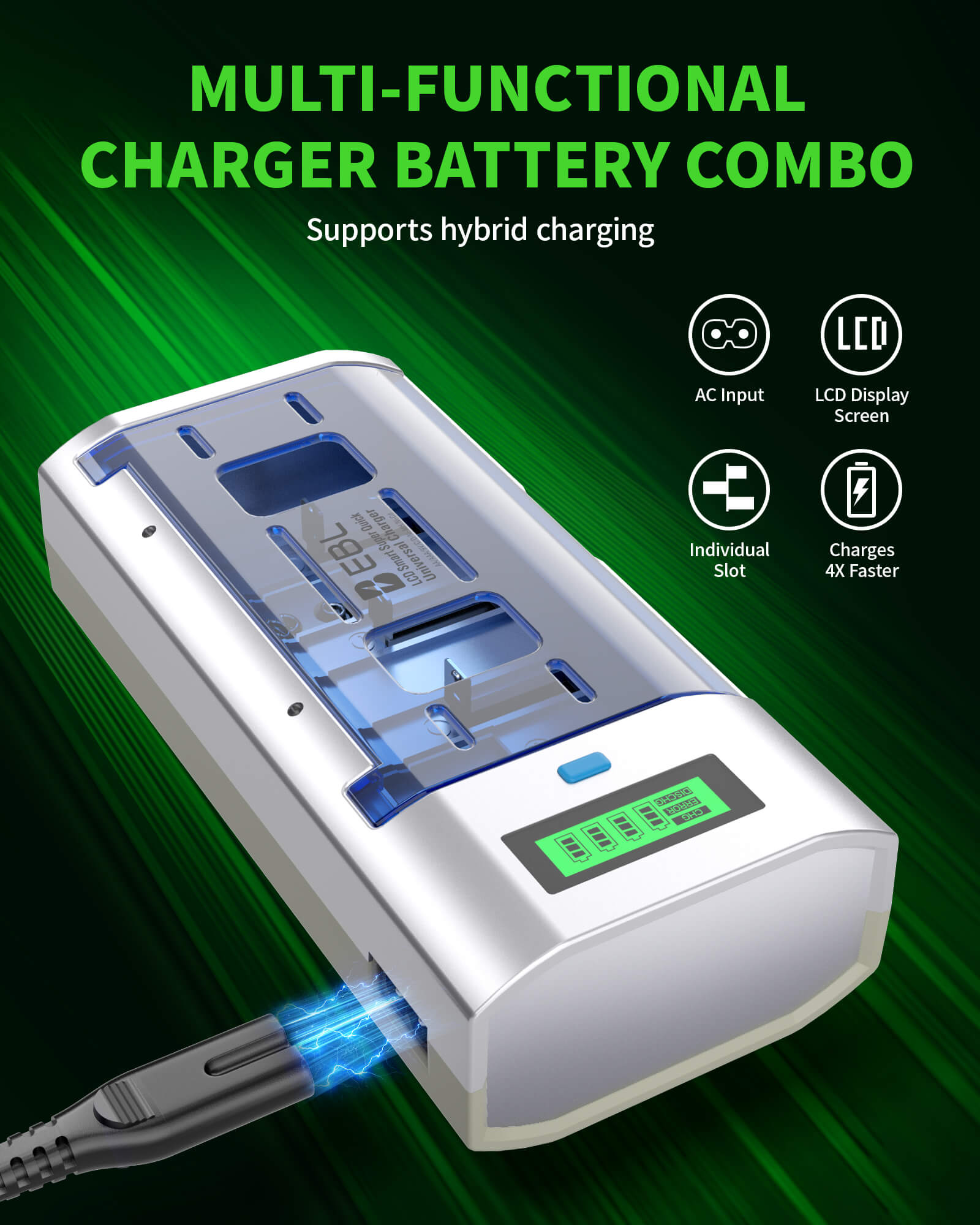 EBL 906 LCD Smart Battery Charger with C D Rechargeable Batteries