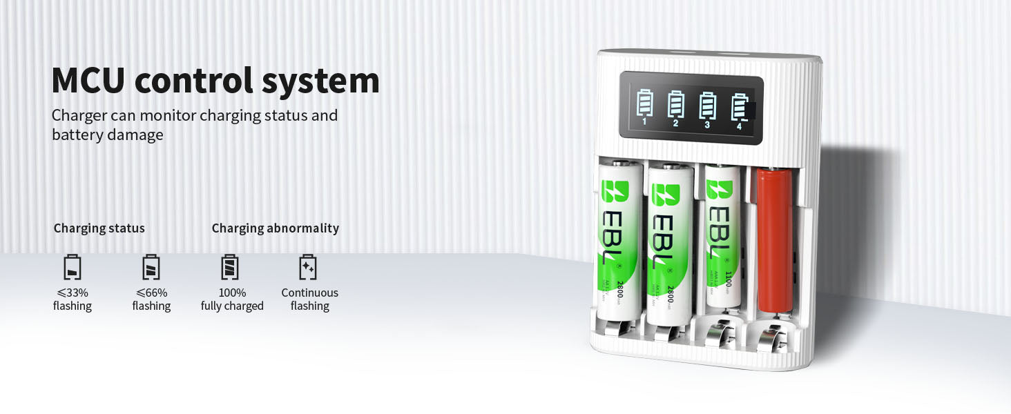 EBL AA AAA Rechargeable Batteries with FY-409 4-Bay Individual LCD Charger