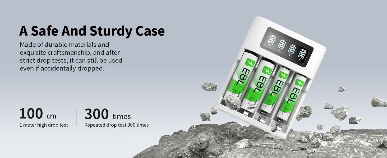 EBL AA AAA Rechargeable Batteries with FY-409 4-Bay Individual LCD Charger