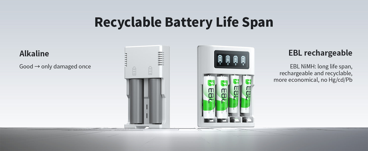 EBL AA AAA Rechargeable Batteries with FY-409 4-Bay Individual LCD Charger