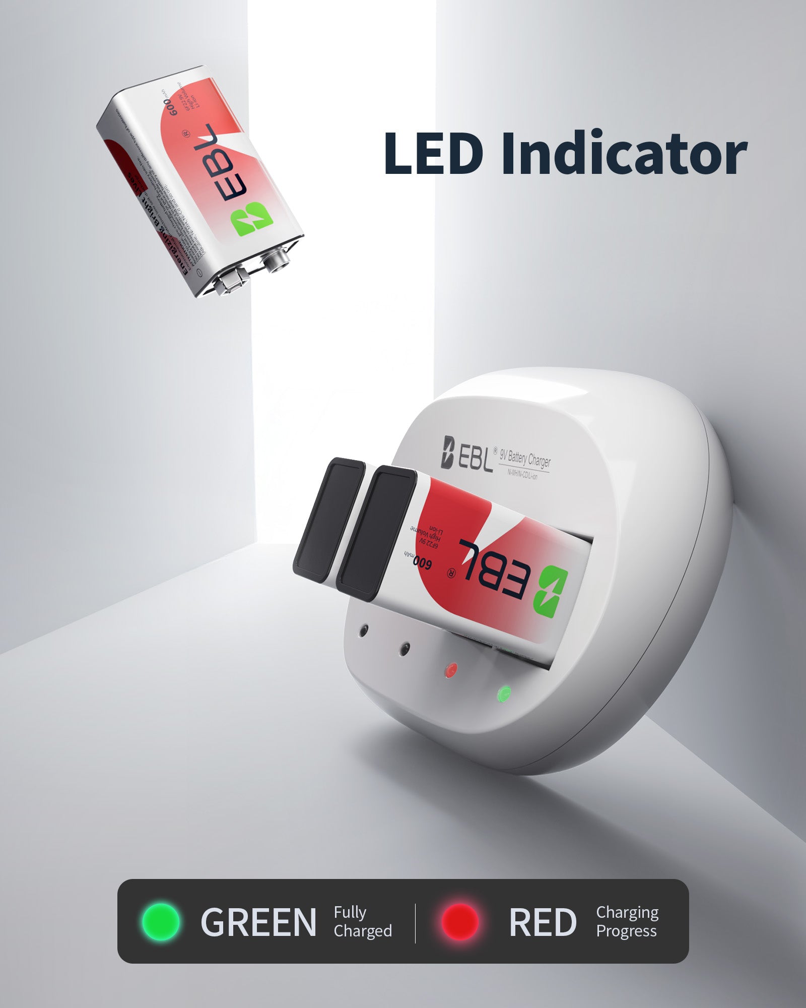 EBL 4 Packs 600mAh 9V Li-ion Batteries with 4 Bay 9V Charger