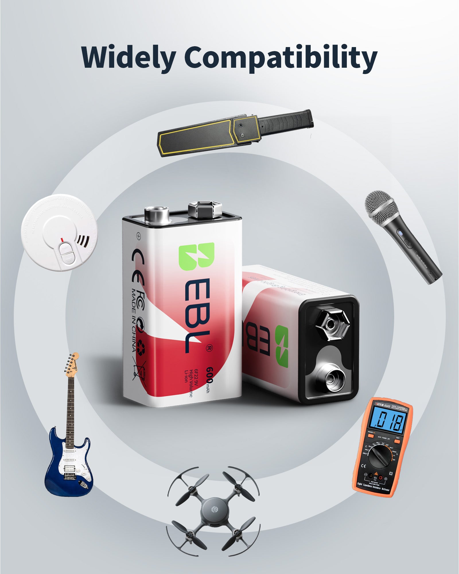 EBL 4 Packs 600mAh 9V Li-ion Batteries with 4 Bay 9V Charger